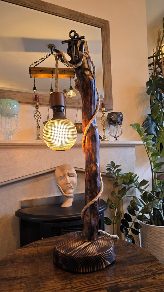 Handmade Nautical Wooden Lamp with Anchor Detail