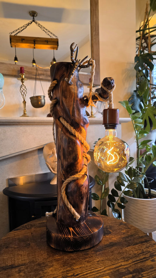 Handmade Rustic Wooden Lamp with Crab Detail