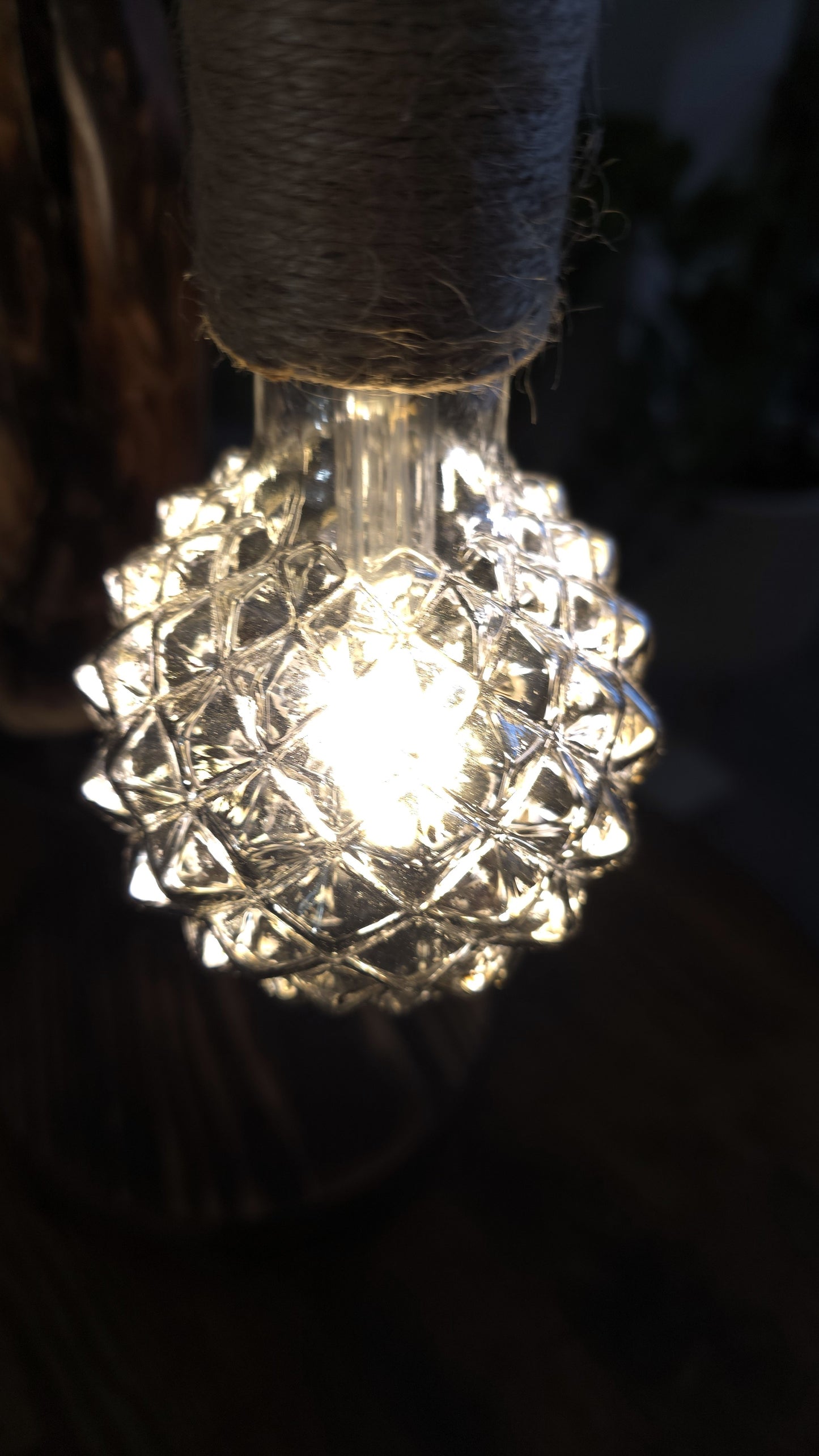 Rustic Apple Wood Dragonfly Lamp – Handmade Wooden Table Lamp with Crystal Globe Bulb