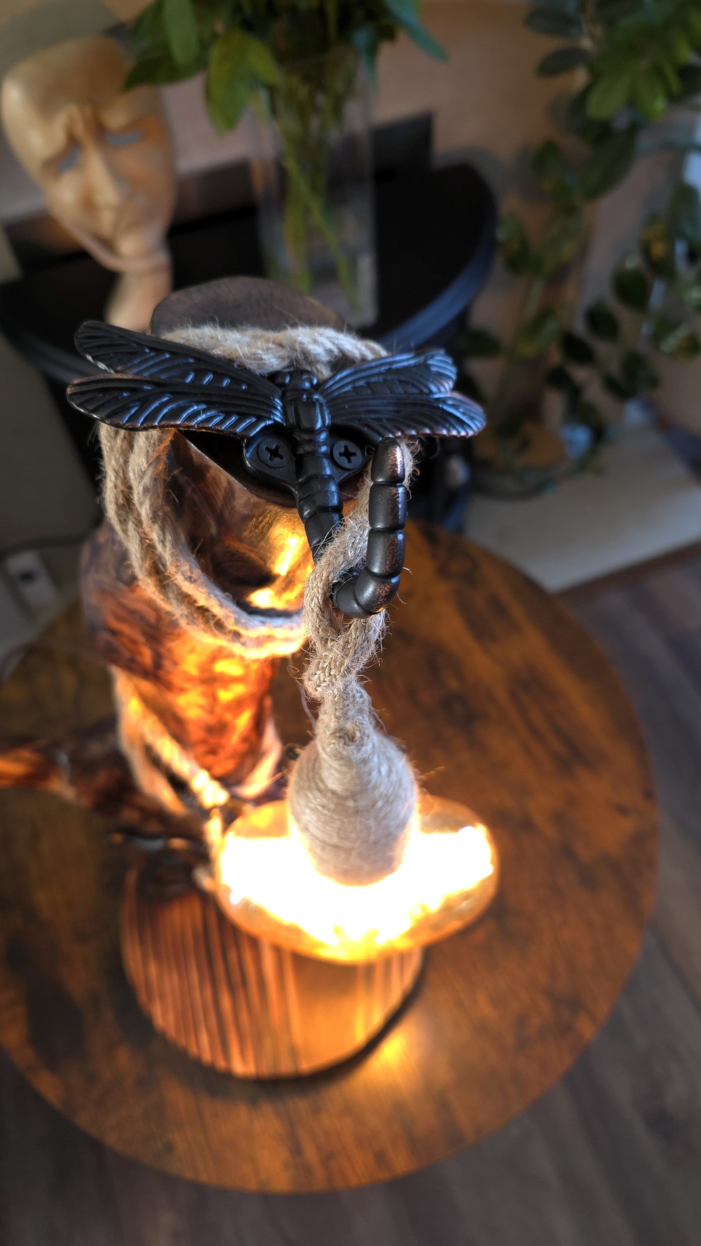 Handcrafted Apple Wood Heart Lamp – Rustic Wooden Lamp with Climbing Figure & Heart Bulb