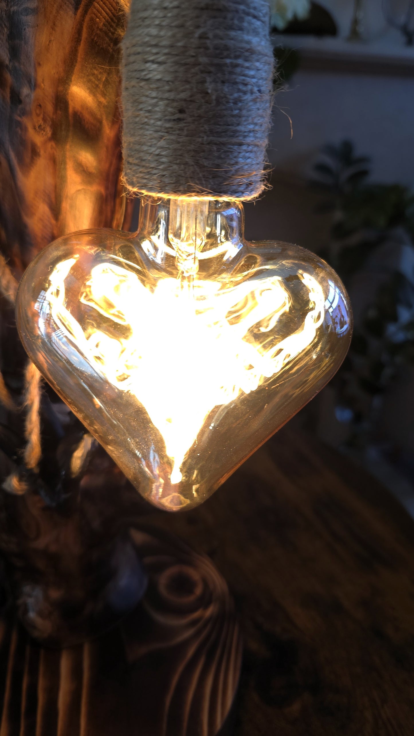 Handcrafted Apple Wood Heart Lamp – Rustic Wooden Lamp with Climbing Figure & Heart Bulb