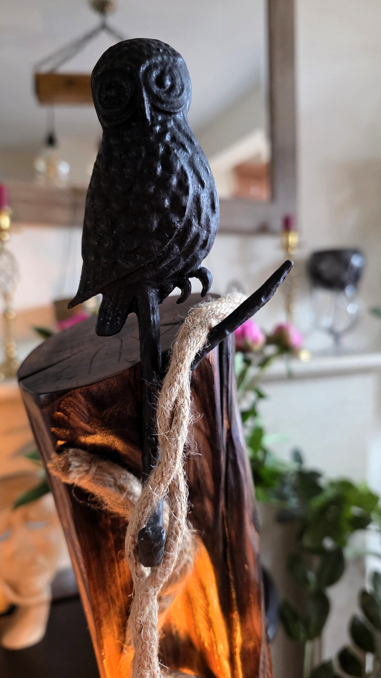 Rustic Owl Glow Lamp – Handcrafted Wooden Table Lamp with Love Bulb