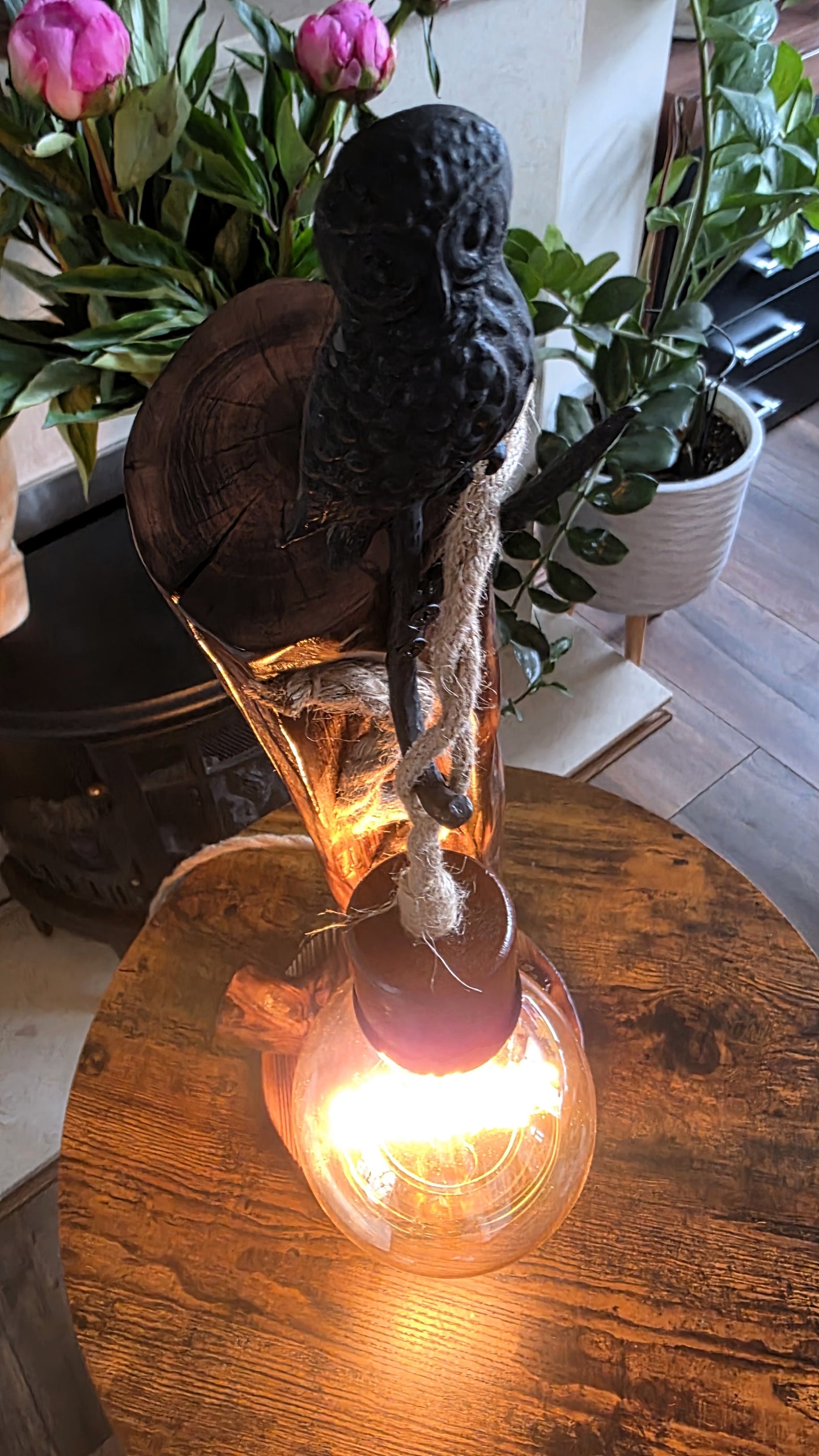 Rustic Owl Glow Lamp – Handcrafted Wooden Table Lamp with Love Bulb
