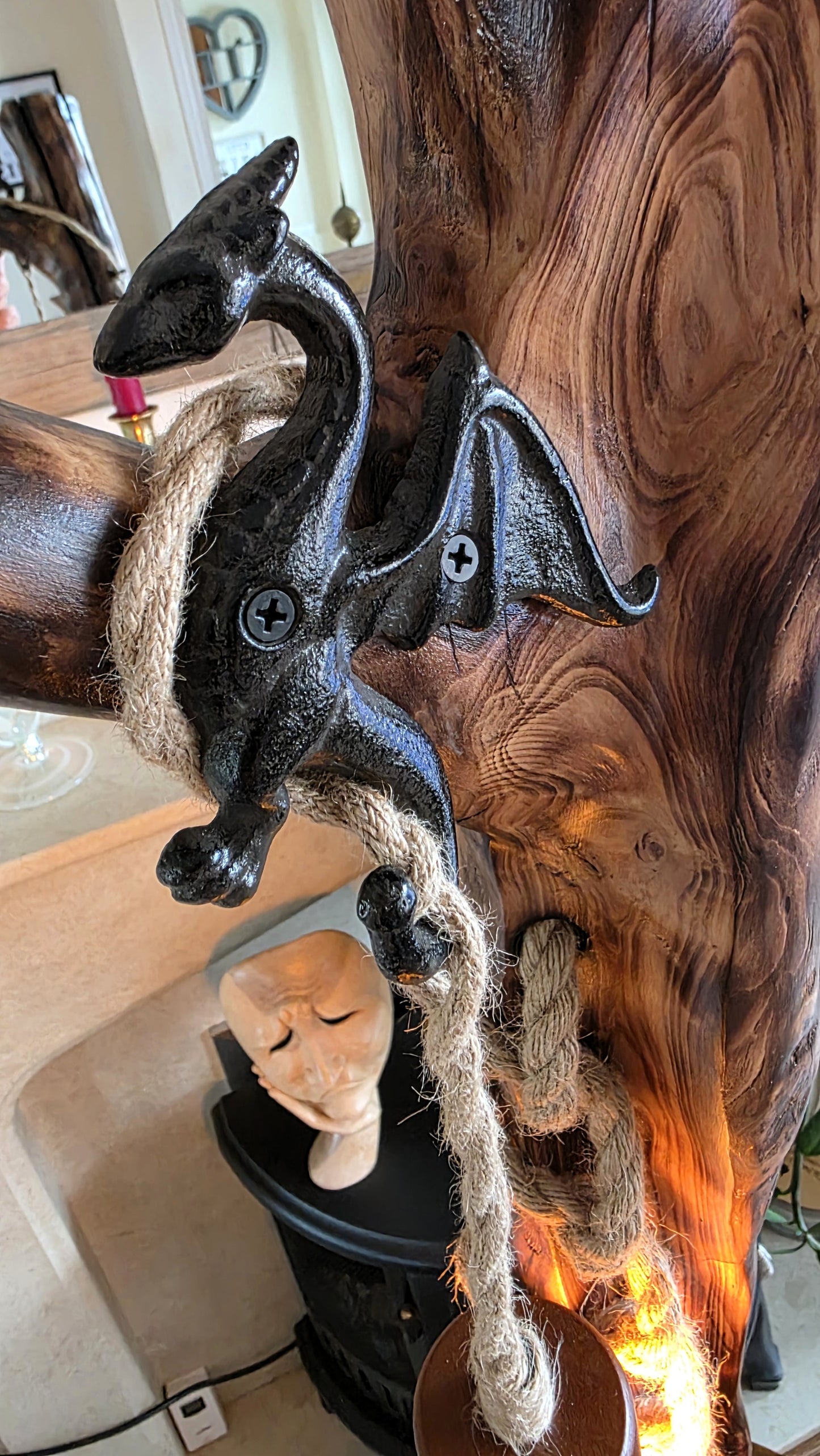 Rustic Apple Wood Dragon Lamp – Handmade Wooden Table Lamp with Dragon Accent | Fantasy Home Decor 🐉✨