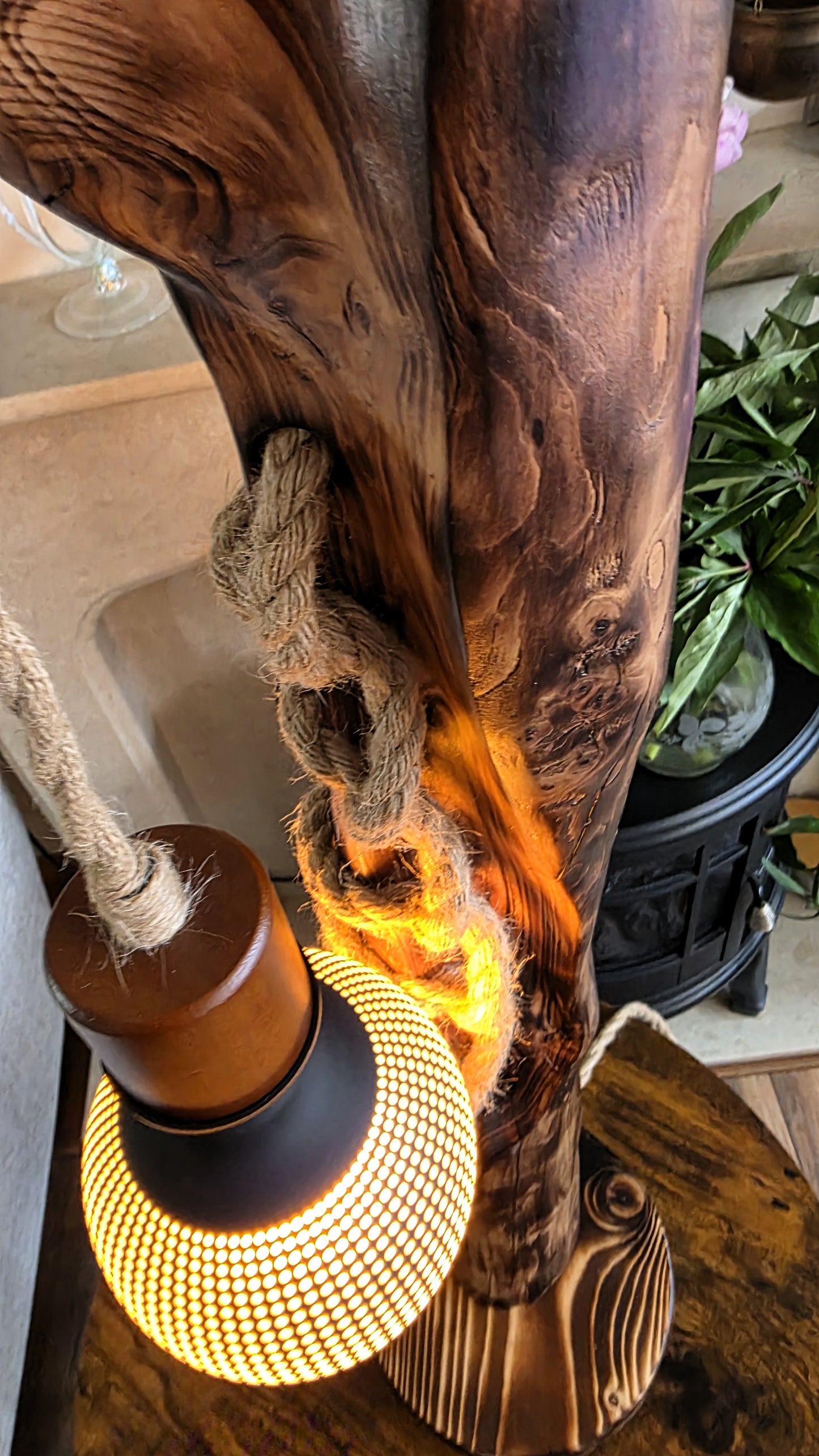 Rustic Apple Wood Dragon Lamp – Handmade Wooden Table Lamp with Dragon Accent | Fantasy Home Decor 🐉✨