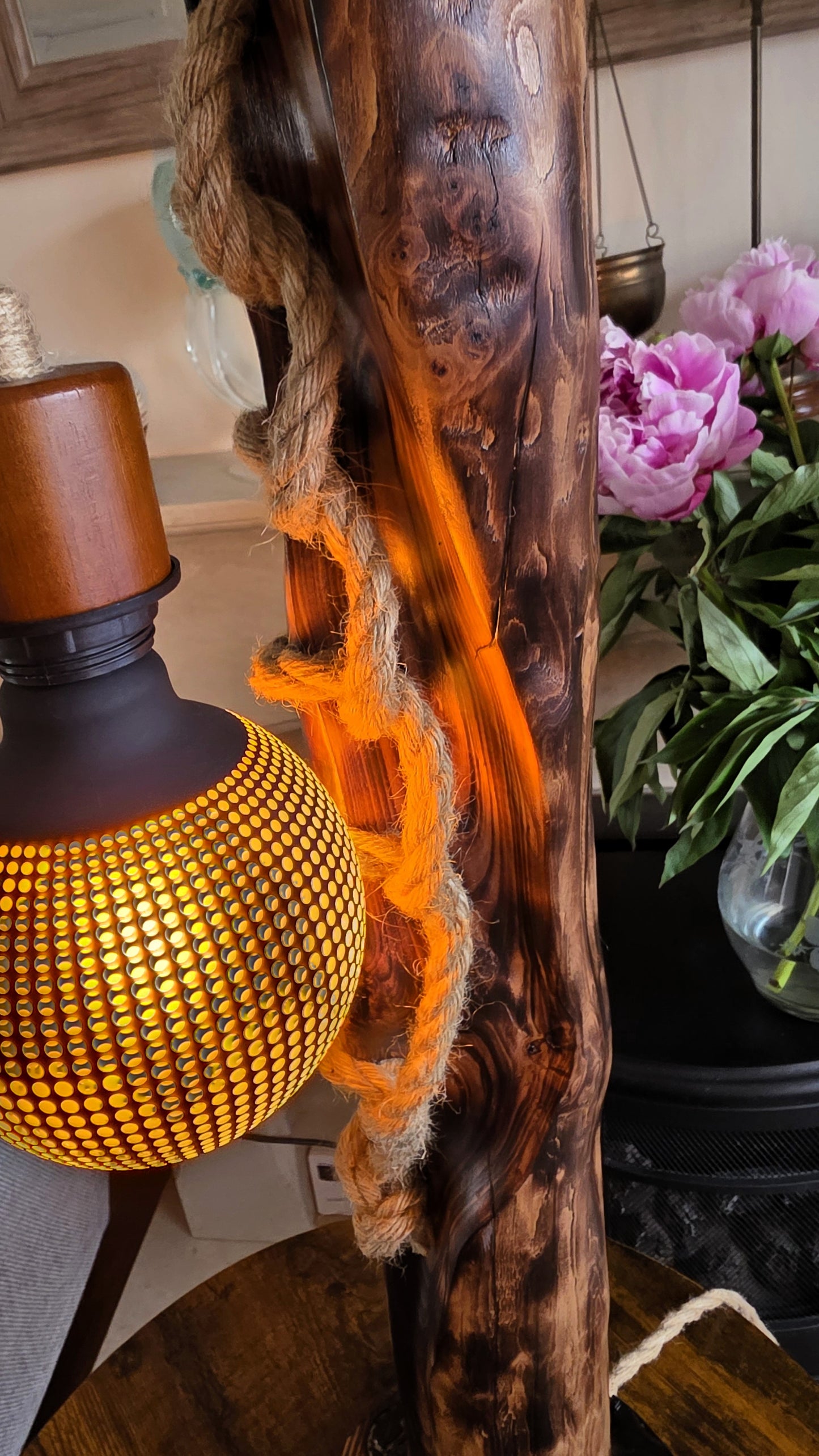 Rustic Apple Wood Dragon Lamp – Handmade Wooden Table Lamp with Dragon Accent | Fantasy Home Decor 🐉✨