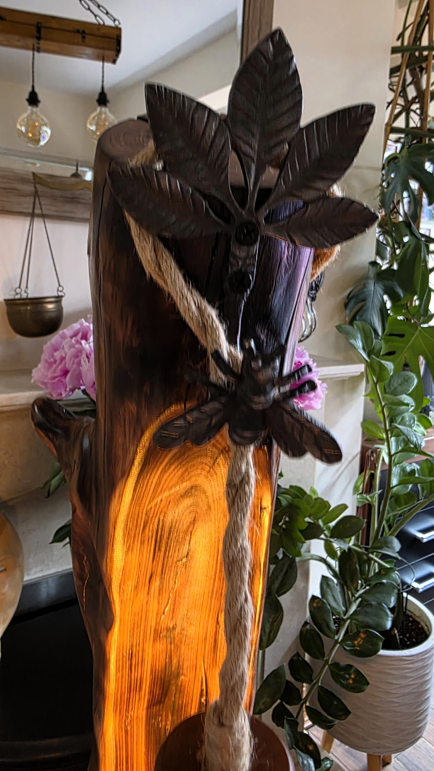 Rustic Apple Wood Love Lamp with Bee & Leaf Accent | Handmade Wooden Table Lamp | Nature Inspired Decor 🐝❤️