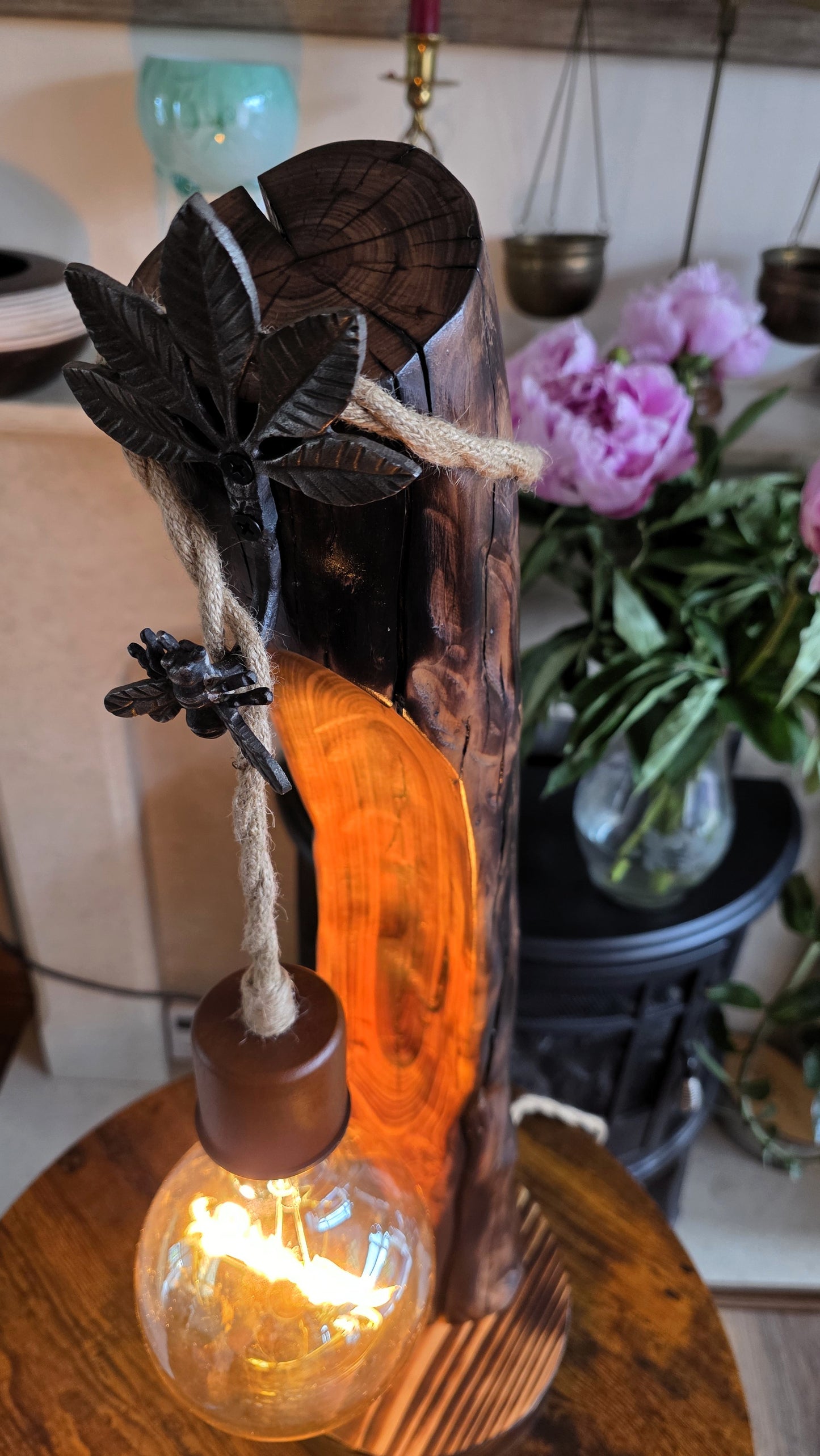 Rustic Apple Wood Love Lamp with Bee & Leaf Accent | Handmade Wooden Table Lamp | Nature Inspired Decor 🐝❤️