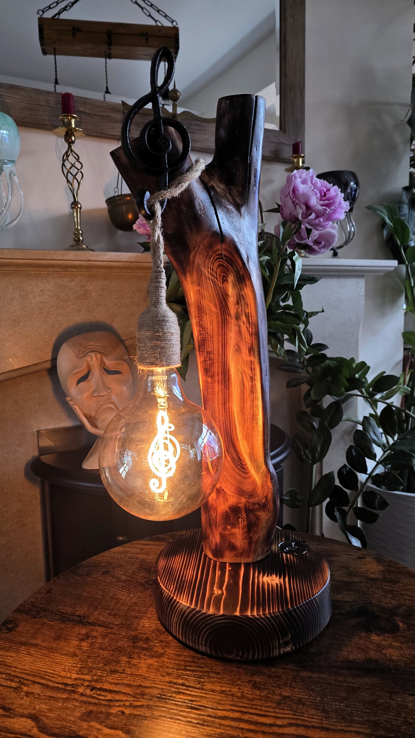 Rustic Apple Wood Music Lamp – Treble Clef Edition 🎼✨