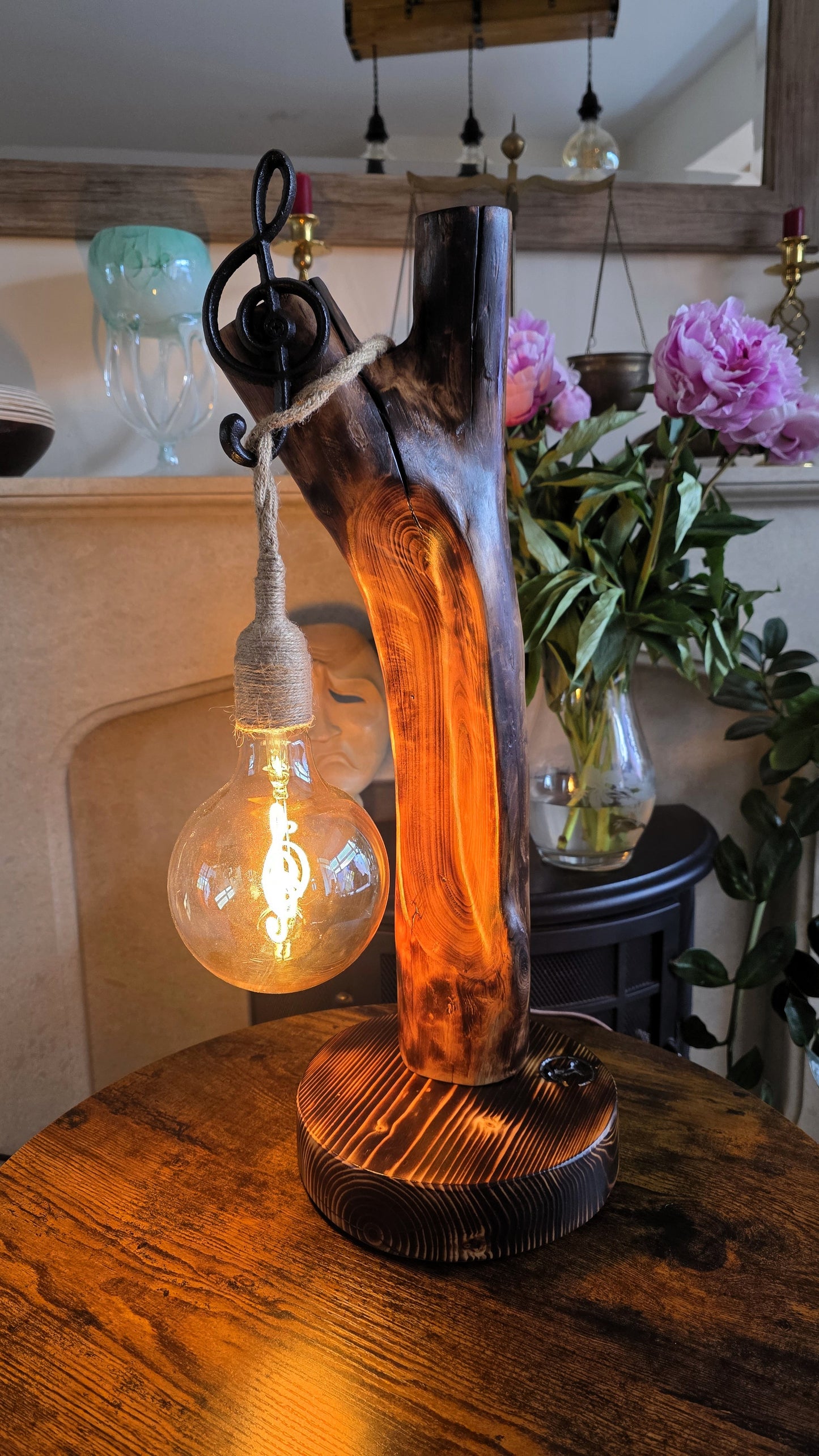 Rustic Apple Wood Music Lamp – Treble Clef Edition 🎼✨