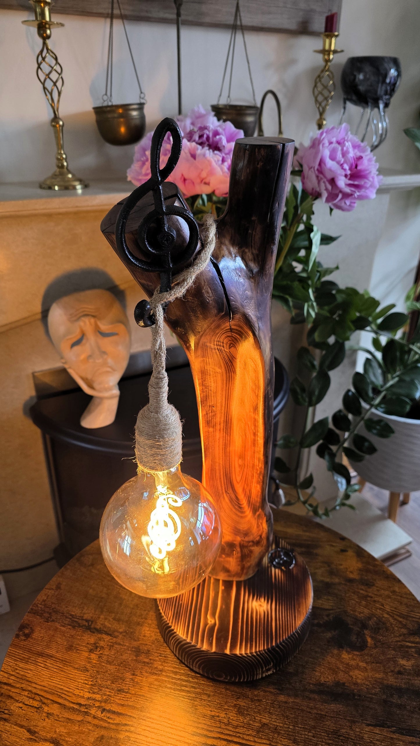 Rustic Apple Wood Music Lamp – Treble Clef Edition 🎼✨