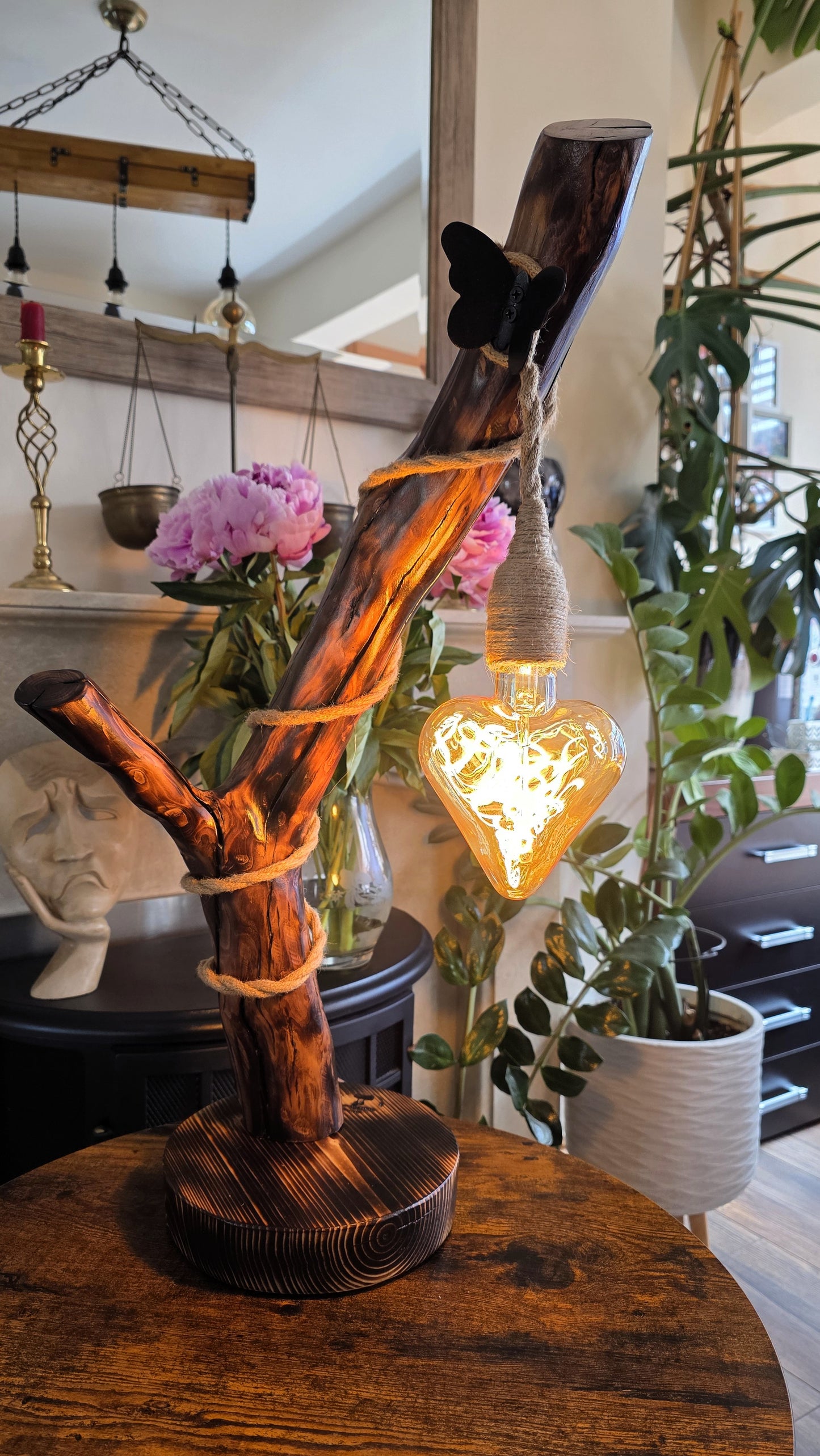 Rustic Apple Wood Love Lamp – Heart Bulb Wooden Table Light | Handmade Artisan Lighting ❤️✨