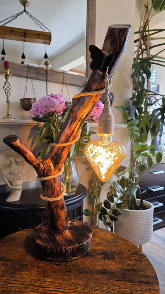 Rustic Apple Wood Love Lamp – Heart Bulb Wooden Table Light | Handmade Artisan Lighting ❤️✨