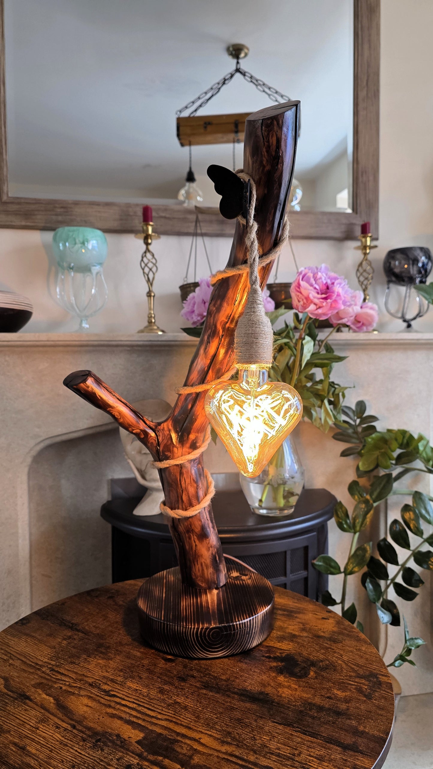 Rustic Apple Wood Love Lamp – Heart Bulb Wooden Table Light | Handmade Artisan Lighting ❤️✨