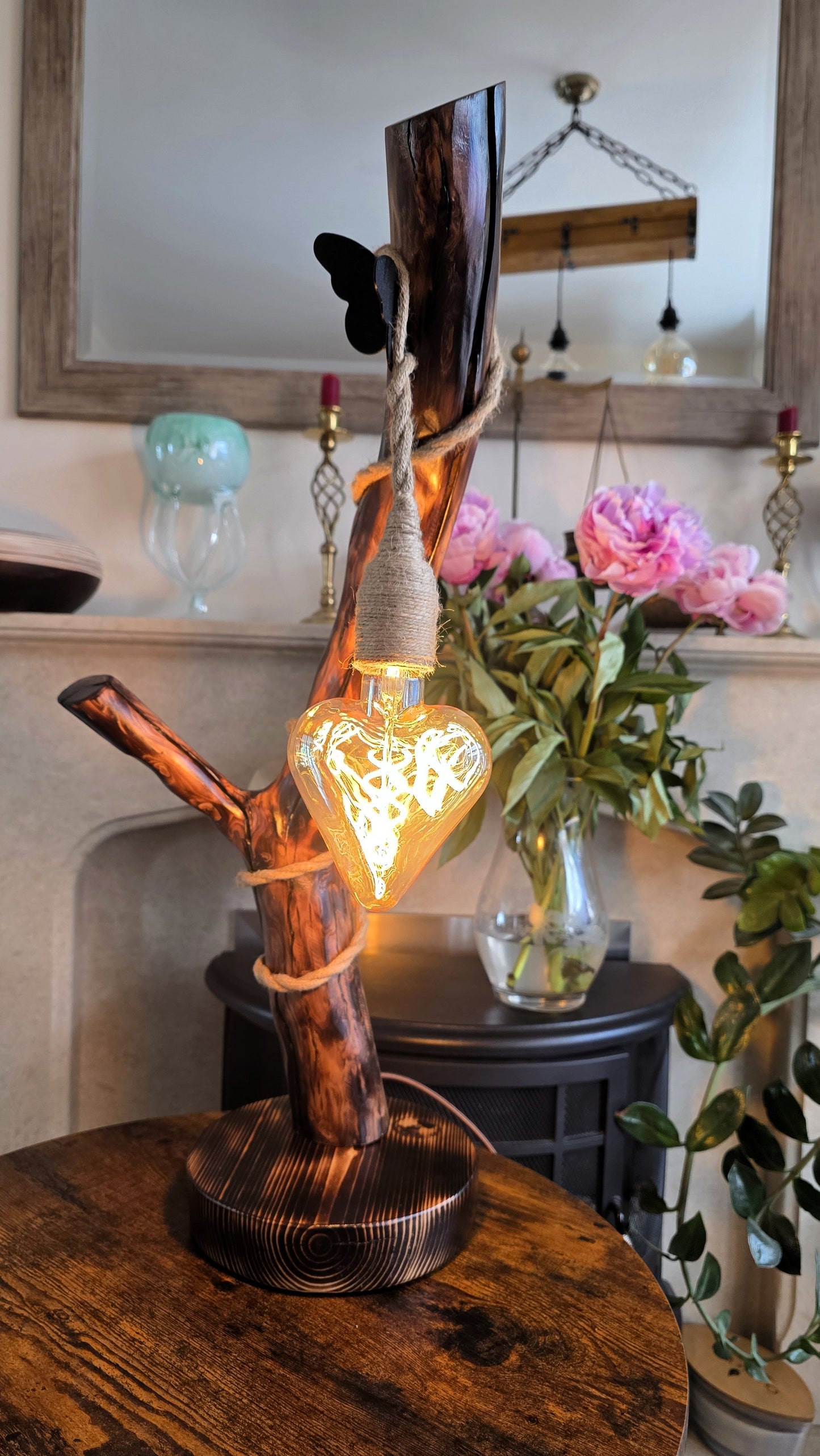 Rustic Apple Wood Love Lamp – Heart Bulb Wooden Table Light | Handmade Artisan Lighting ❤️✨