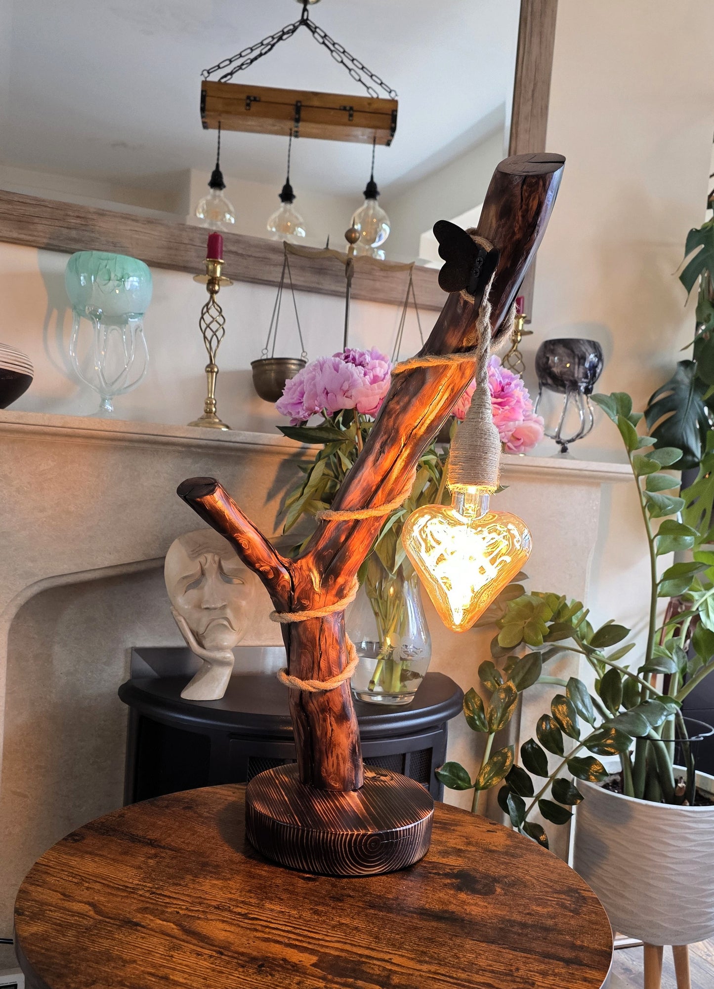 Rustic Apple Wood Love Lamp – Heart Bulb Wooden Table Light | Handmade Artisan Lighting ❤️✨