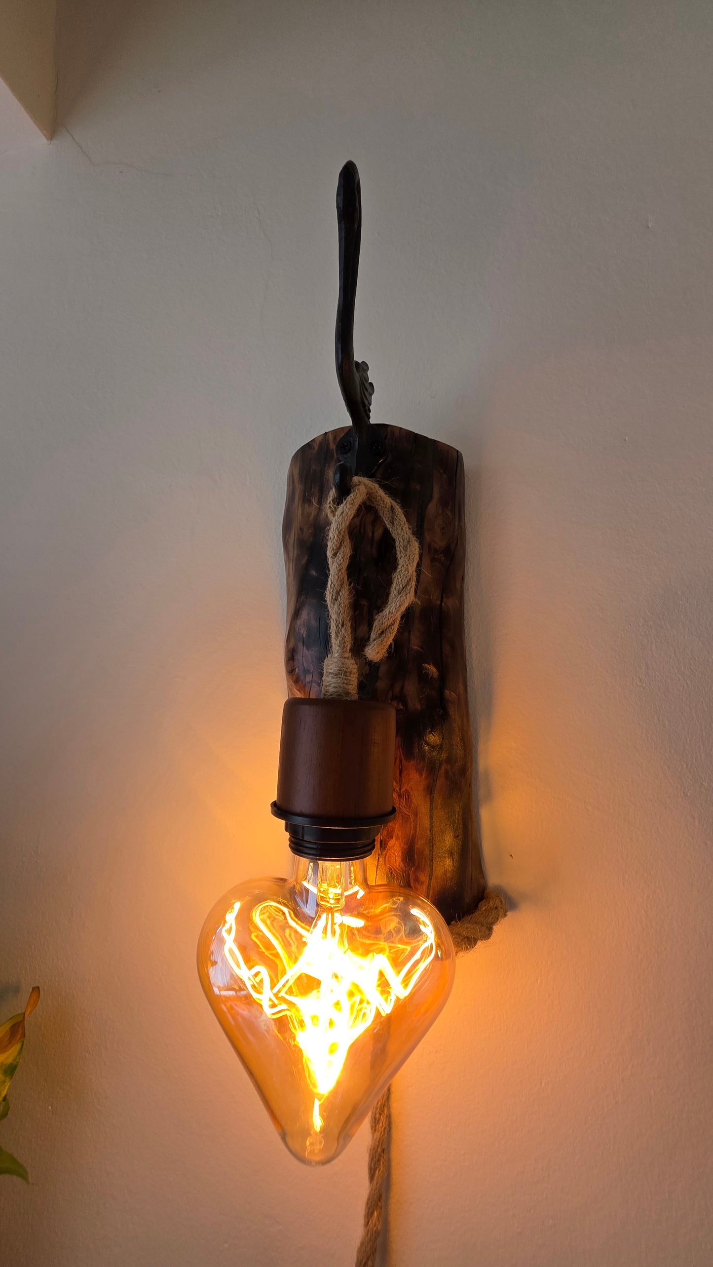 Set of 2 Rustic Heart Wall Lamps | Handmade Wooden Sconces with Heart Bulbs & Plug-In Switches ❤️