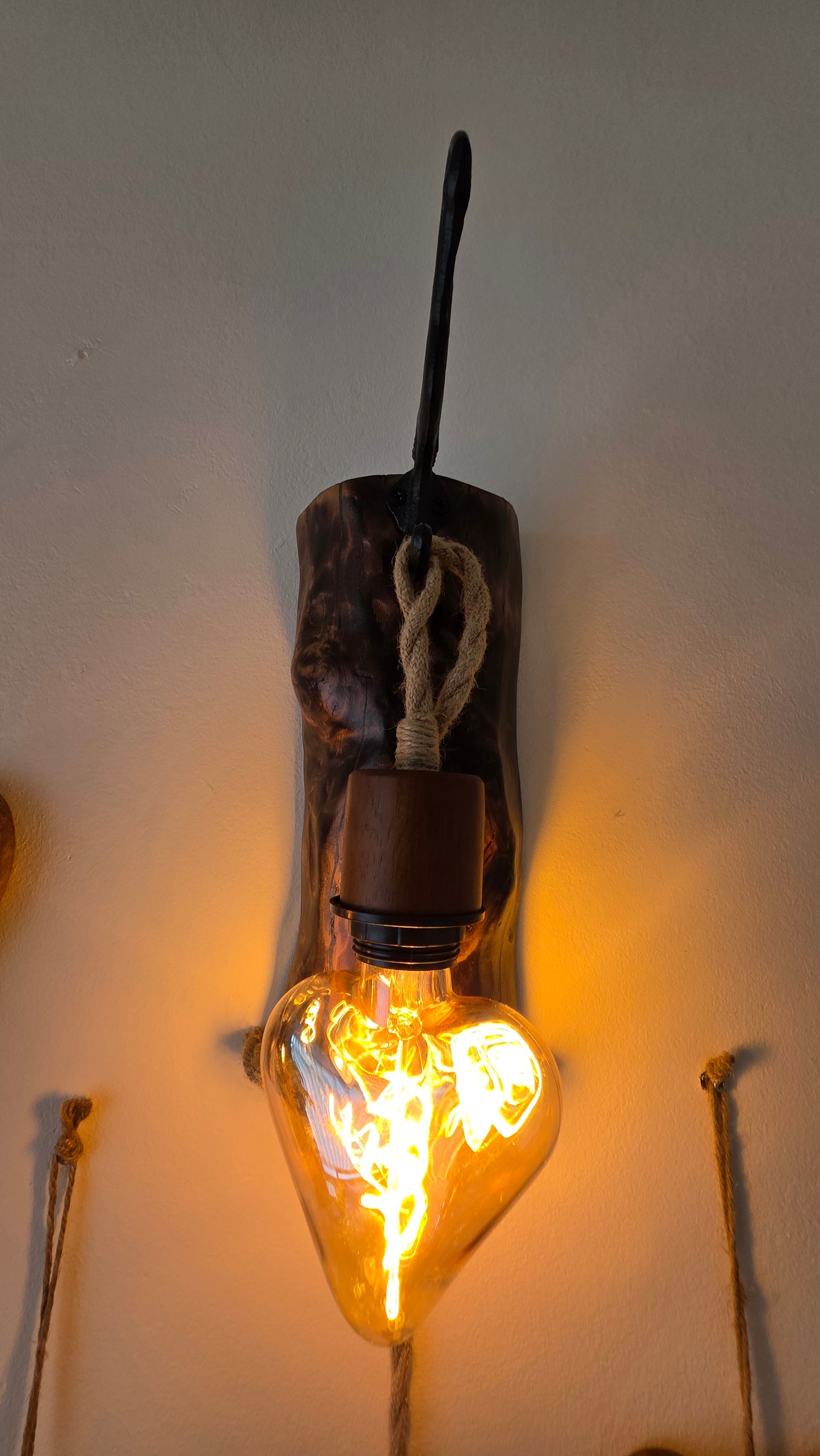 Set of 2 Rustic Heart Wall Lamps | Handmade Wooden Sconces with Heart Bulbs & Plug-In Switches ❤️