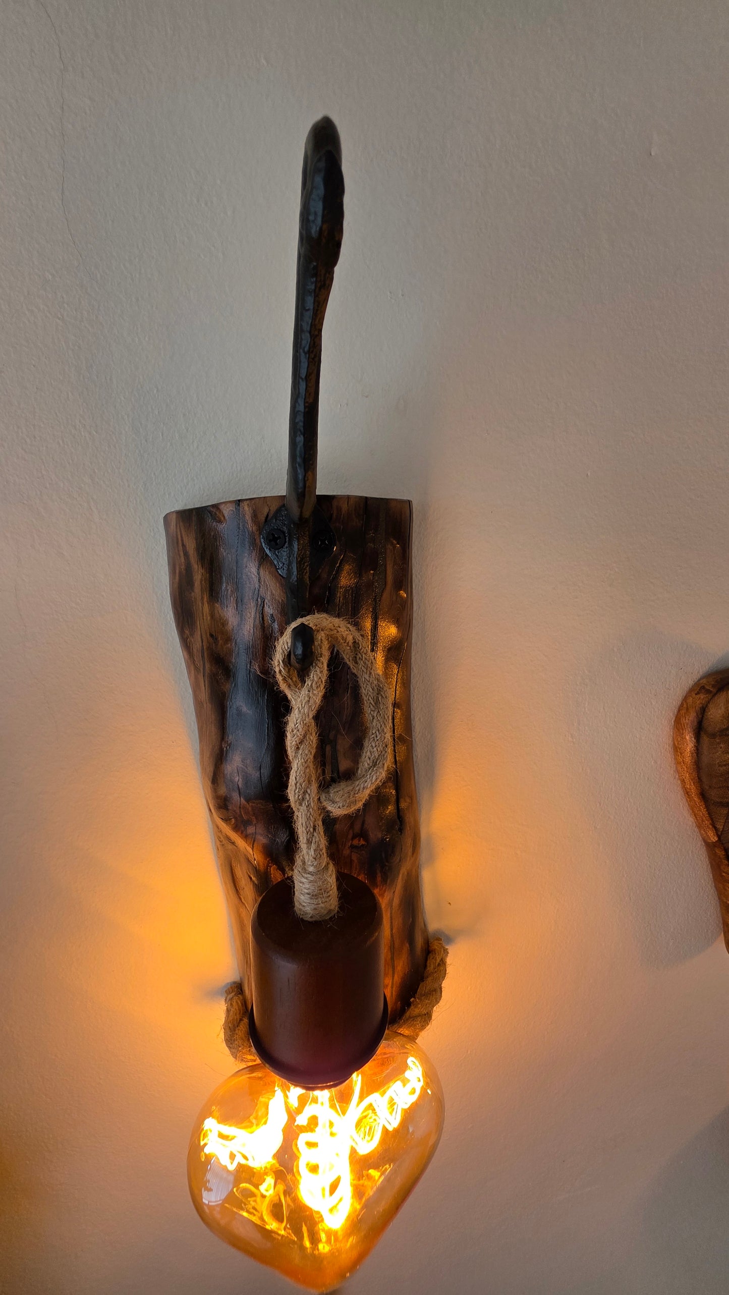 Set of 2 Rustic Heart Wall Lamps | Handmade Wooden Sconces with Heart Bulbs & Plug-In Switches ❤️