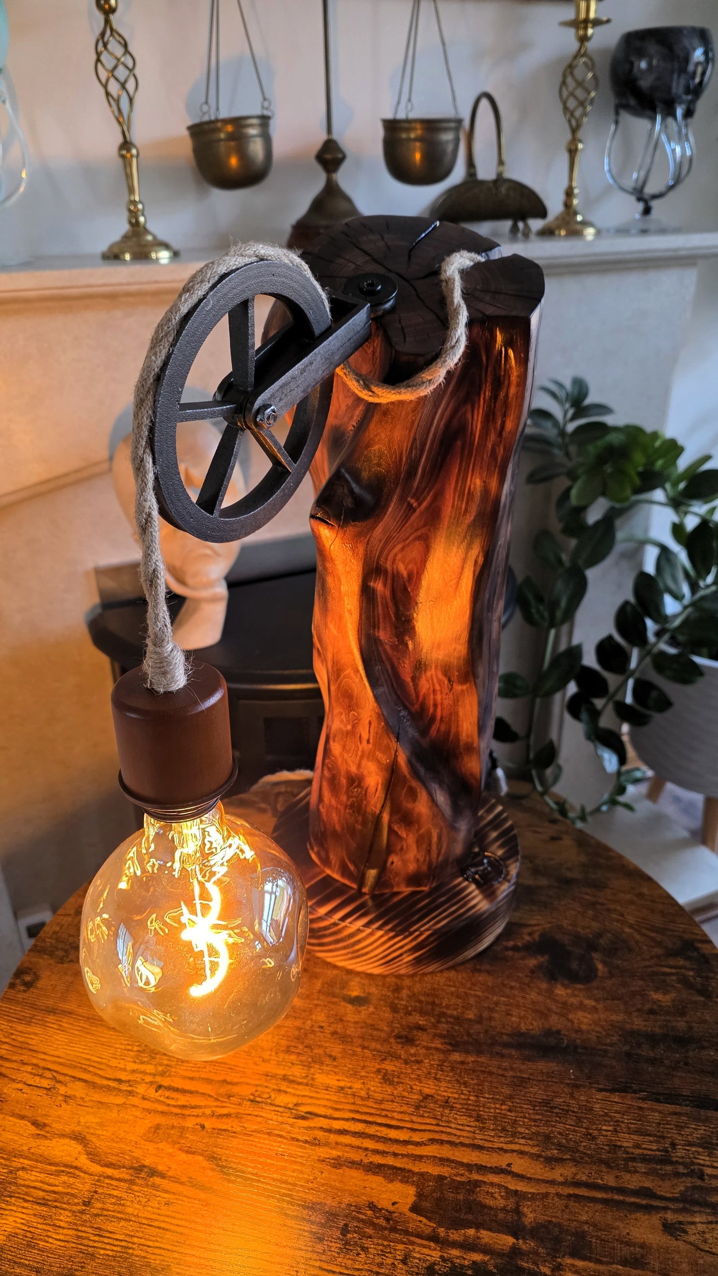 Rustic Circle Wooden Lamp – Handcrafted Apple Wood Table Lamp with Edison Bulb 🪵⭕✨