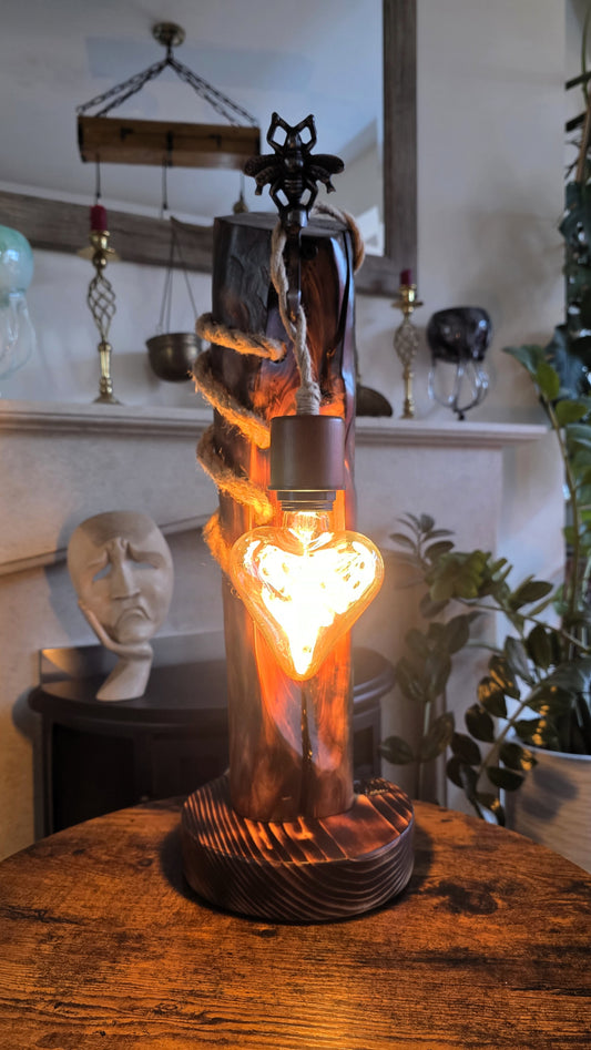 Rustic Bee Lamp – Handmade Apple Wood Table Lamp | Unique Wooden Lighting | One of a Kind 🐝🪵