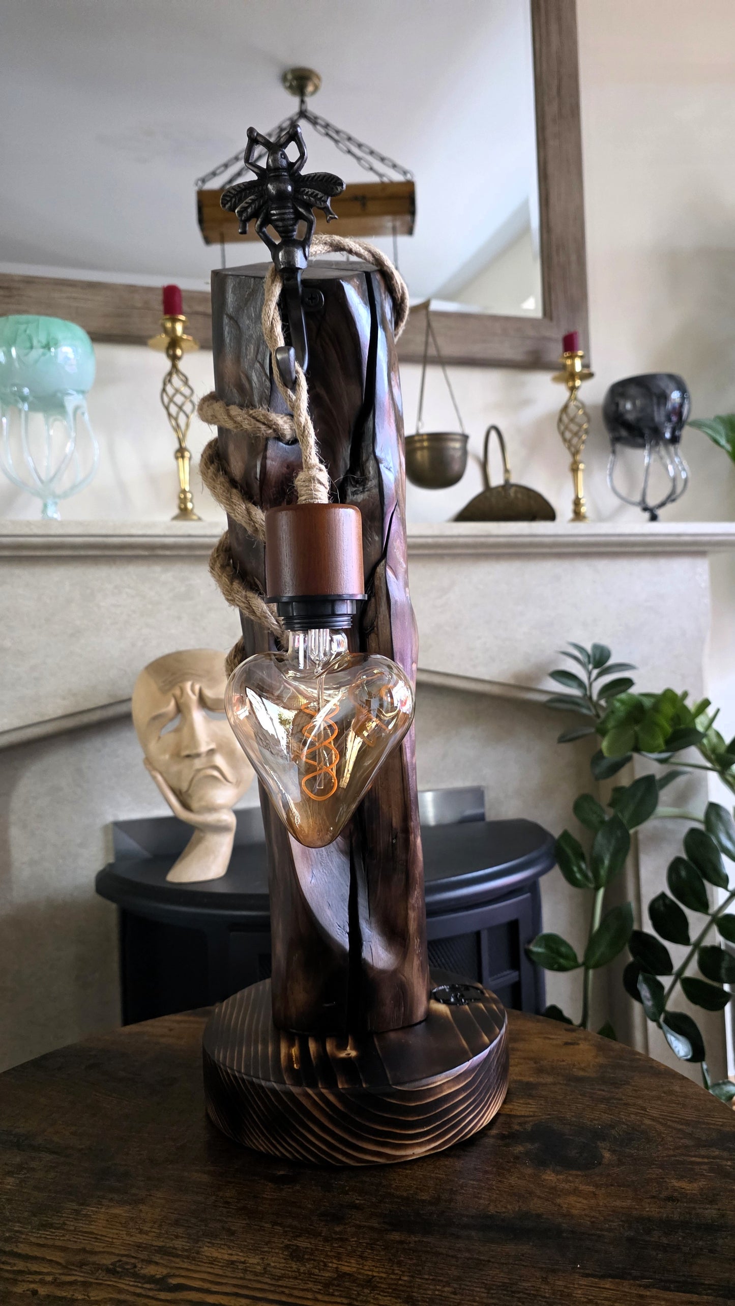 Rustic Bee Lamp – Handmade Apple Wood Table Lamp | Unique Wooden Lighting | One of a Kind 🐝🪵