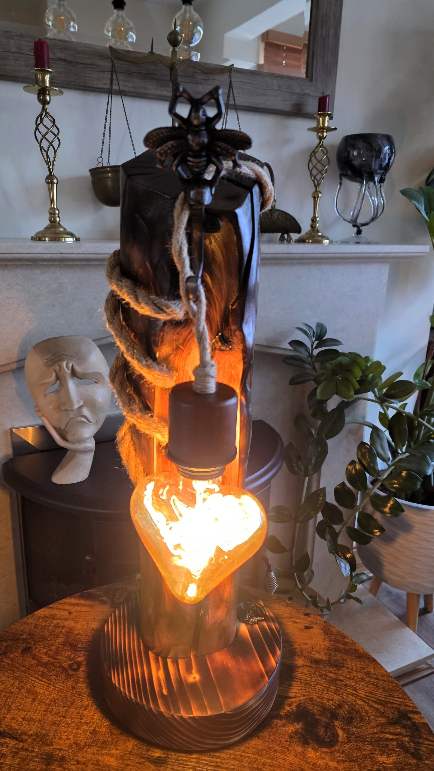 Rustic Bee Lamp – Handmade Apple Wood Table Lamp | Unique Wooden Lighting | One of a Kind 🐝🪵