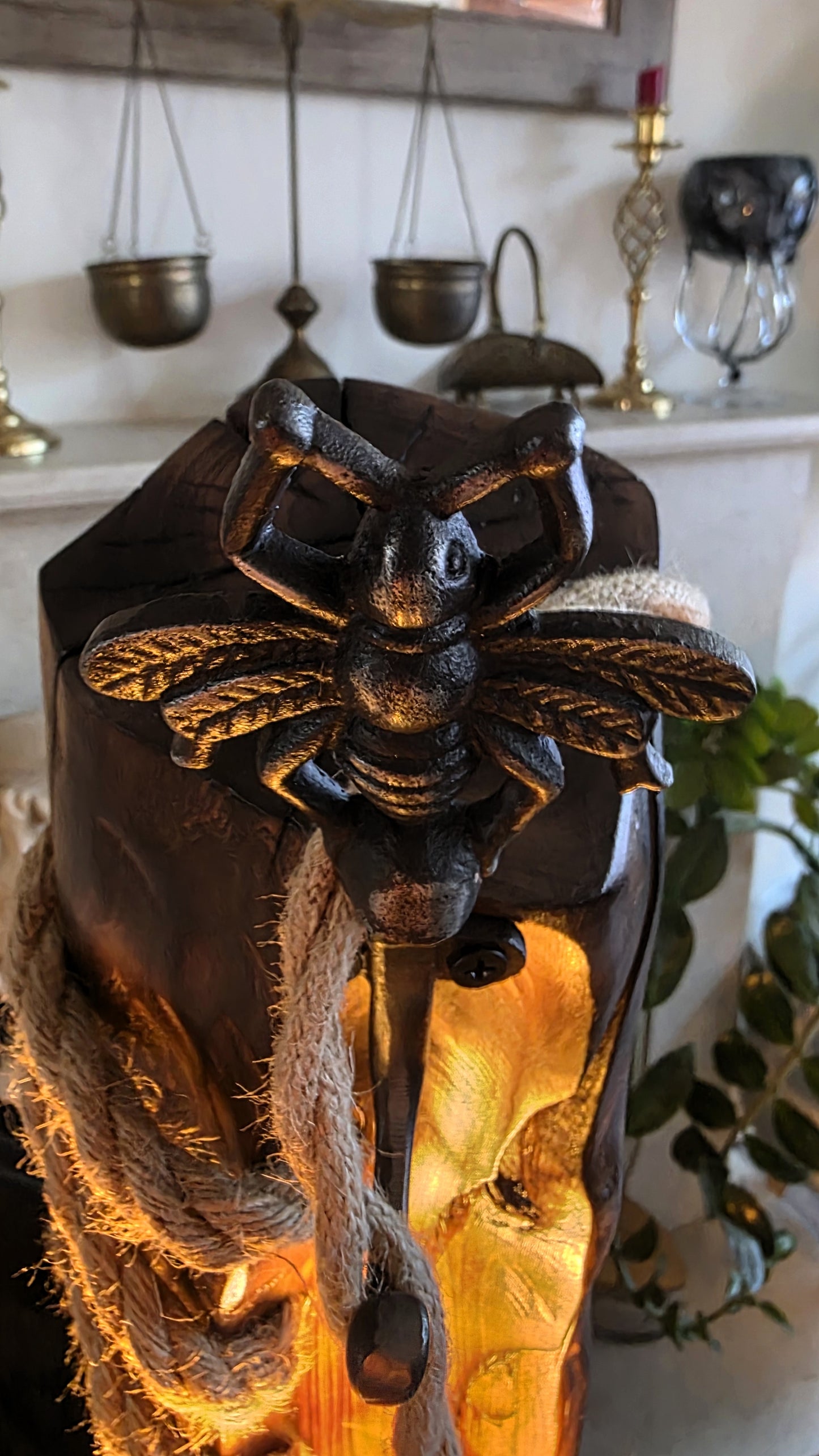 Rustic Bee Lamp – Handmade Apple Wood Table Lamp | Unique Wooden Lighting | One of a Kind 🐝🪵