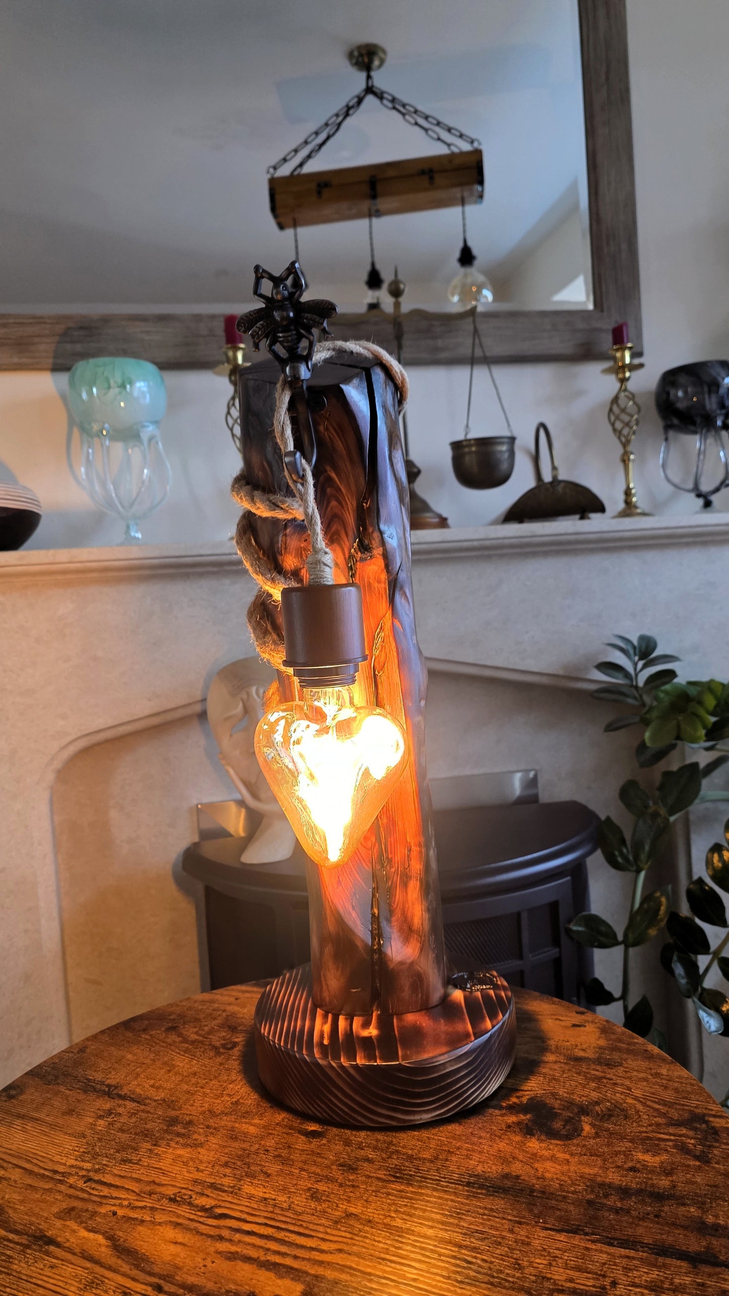 Rustic Bee Lamp – Handmade Apple Wood Table Lamp | Unique Wooden Lighting | One of a Kind 🐝🪵