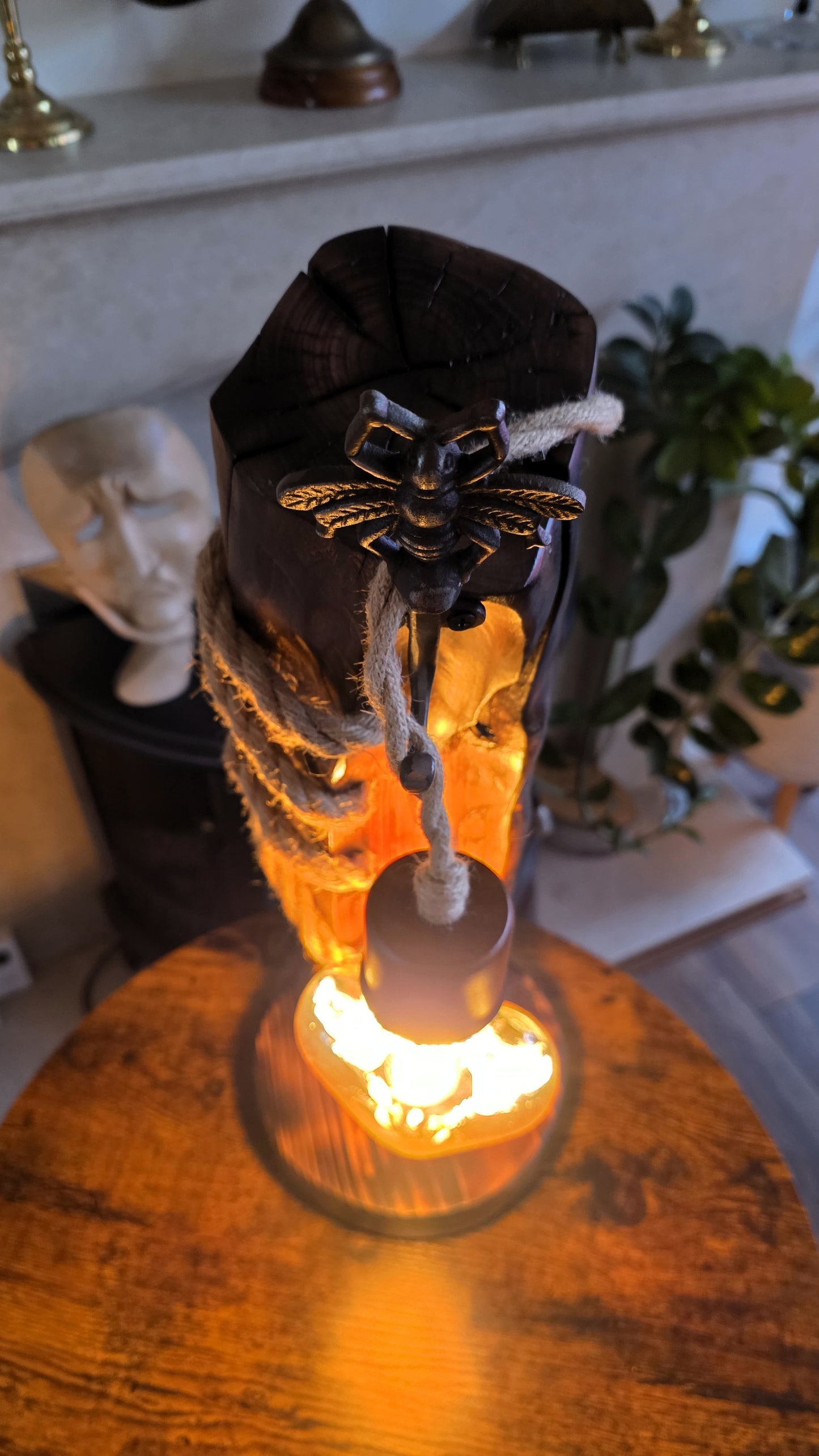 Rustic Bee Lamp – Handmade Apple Wood Table Lamp | Unique Wooden Lighting | One of a Kind 🐝🪵