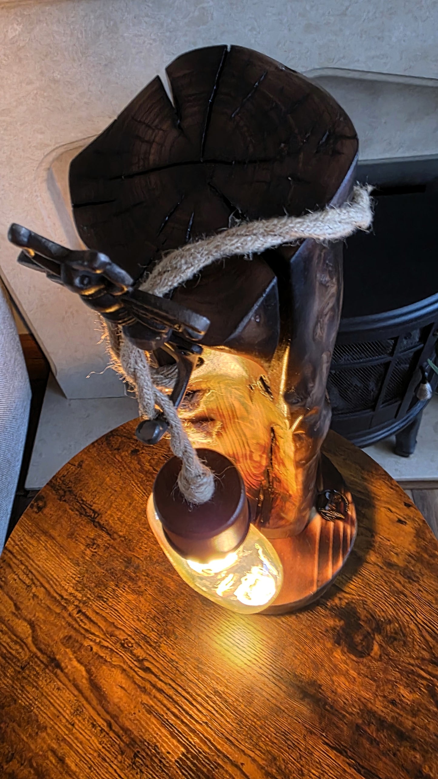 Rustic Bee Lamp – Handmade Apple Wood Table Lamp | Unique Wooden Lighting | One of a Kind 🐝🪵