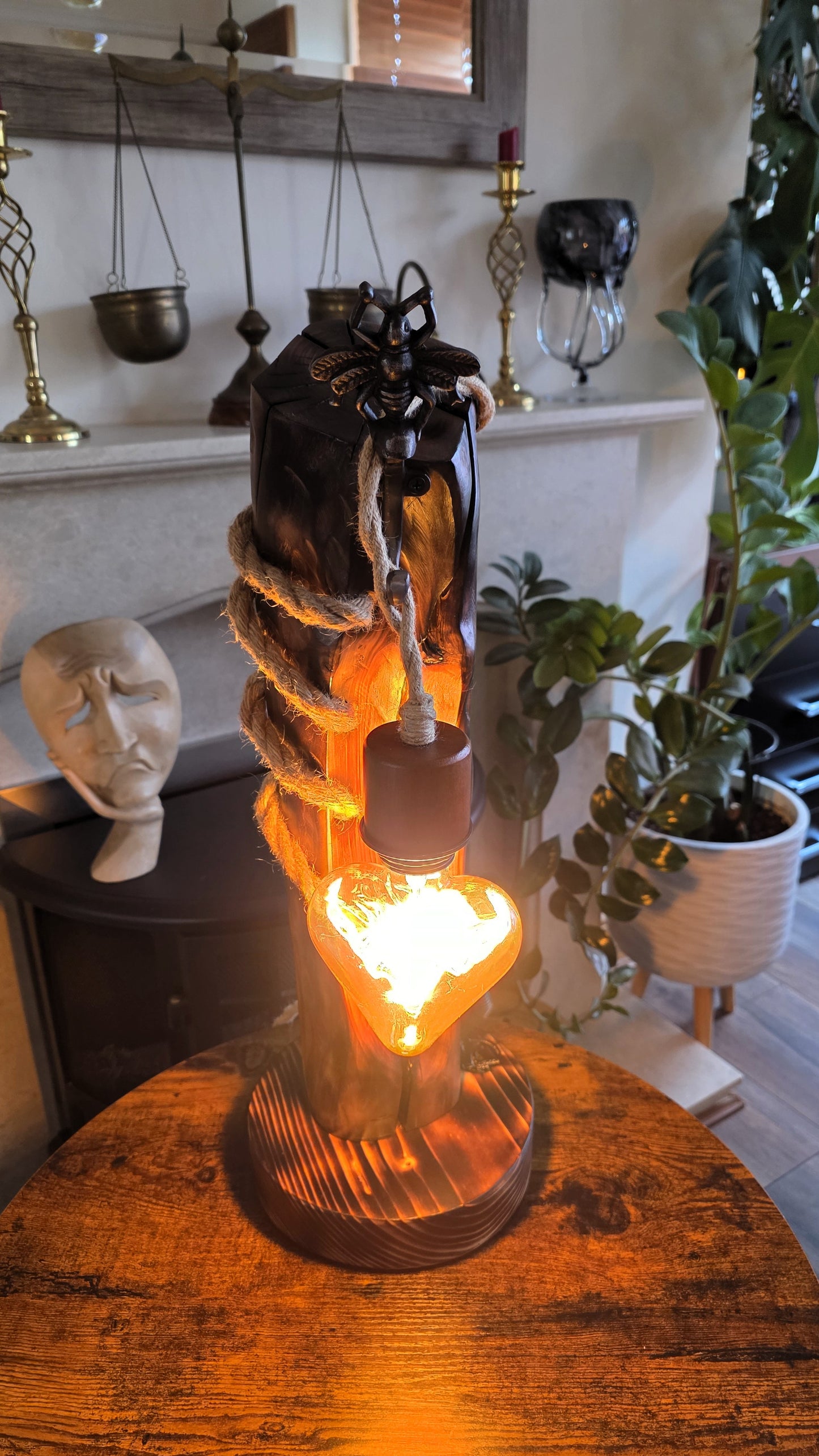 Rustic Bee Lamp – Handmade Apple Wood Table Lamp | Unique Wooden Lighting | One of a Kind 🐝🪵