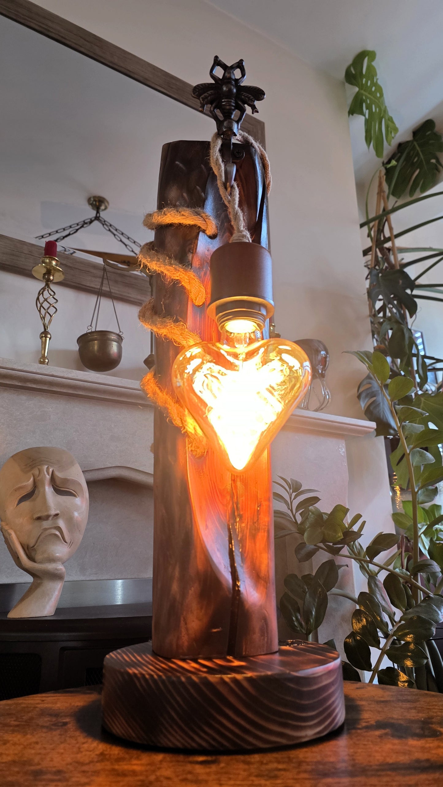 Rustic Bee Lamp – Handmade Apple Wood Table Lamp | Unique Wooden Lighting | One of a Kind 🐝🪵