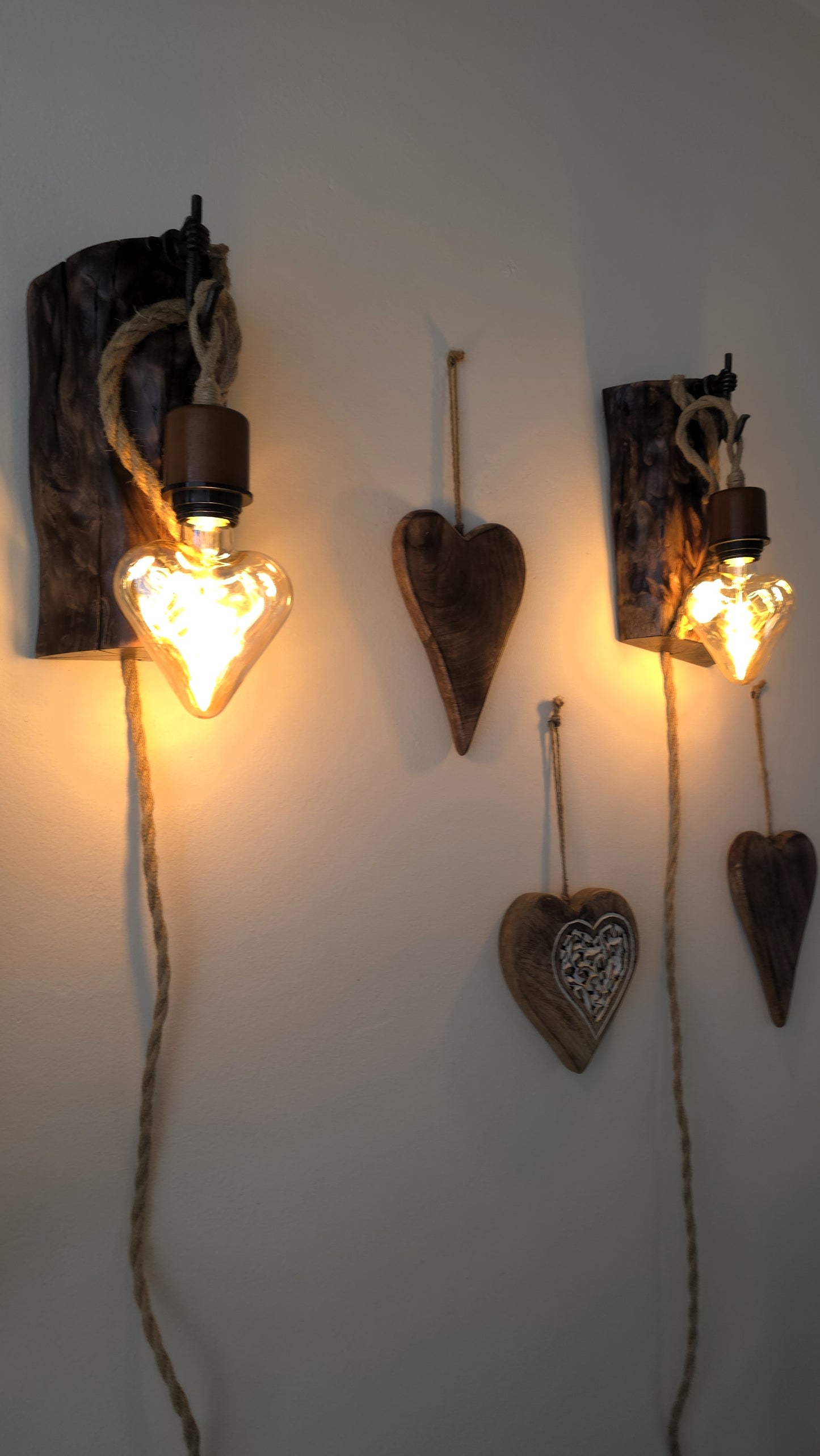 Rustic Heart Wall Sconces – Handmade Wooden Plug-In Wall Lamp Set of 2 ❤️🪵✨