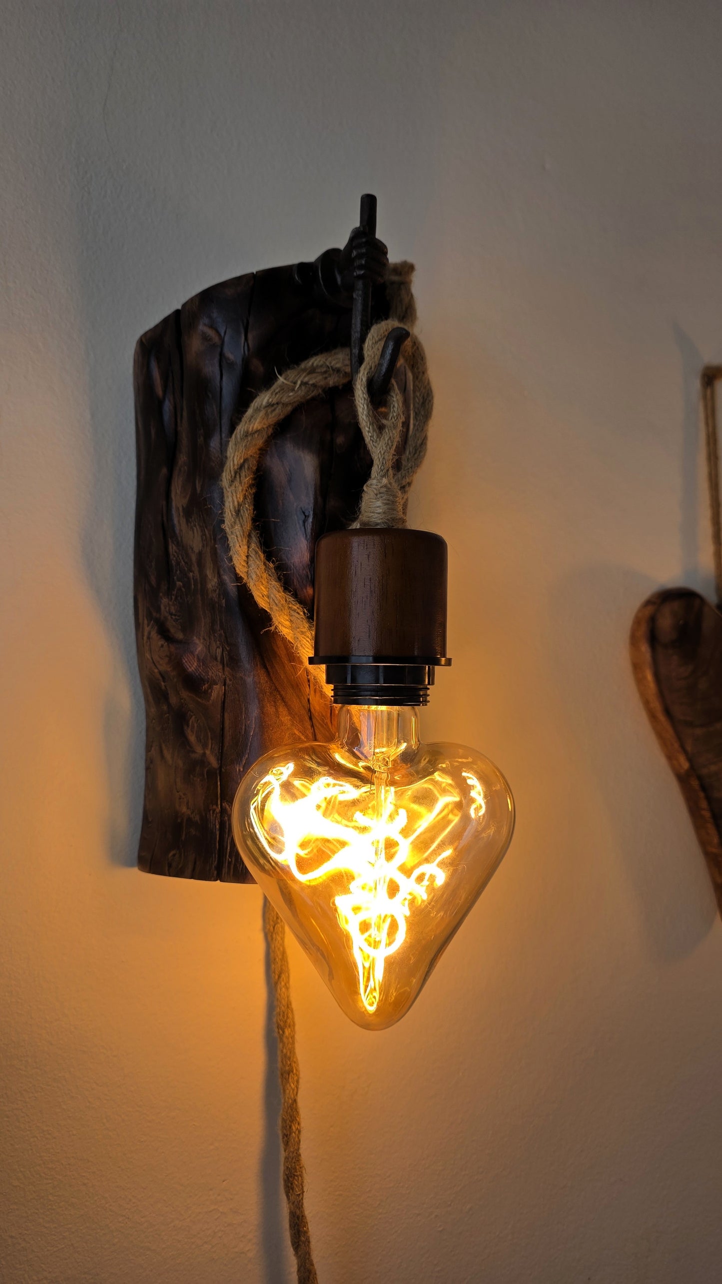 Rustic Heart Wall Sconces – Handmade Wooden Plug-In Wall Lamp Set of 2 ❤️🪵✨