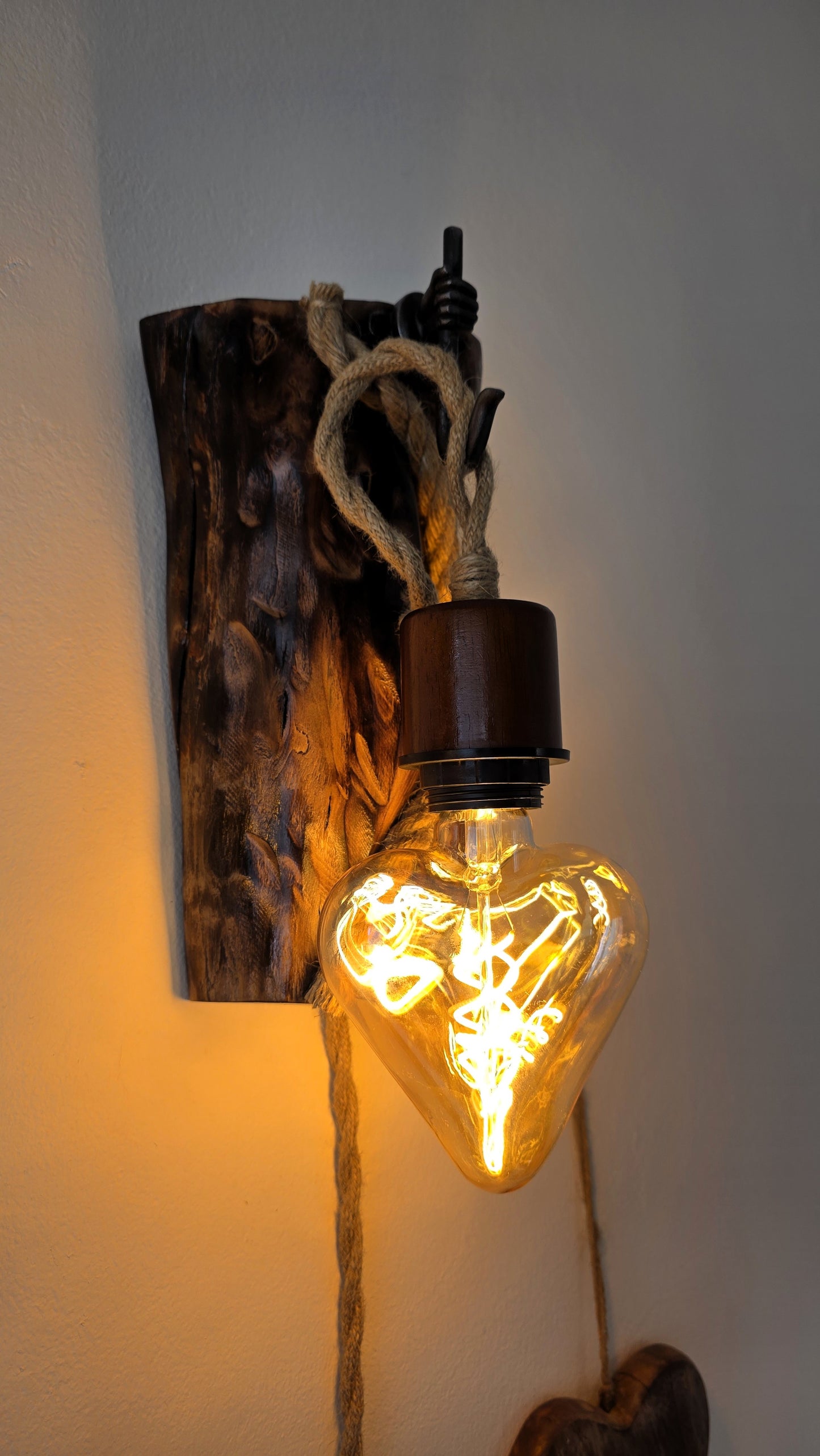 Rustic Heart Wall Sconces – Handmade Wooden Plug-In Wall Lamp Set of 2 ❤️🪵✨