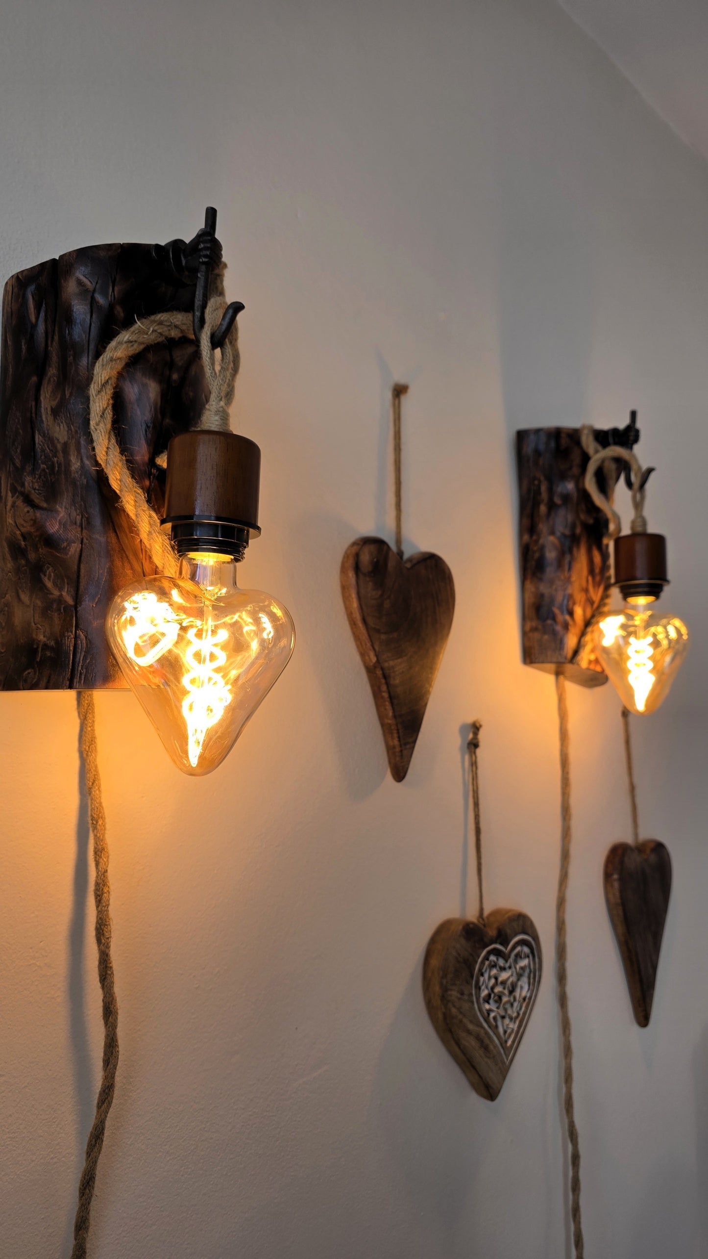 Rustic Heart Wall Sconces – Handmade Wooden Plug-In Wall Lamp Set of 2 ❤️🪵✨