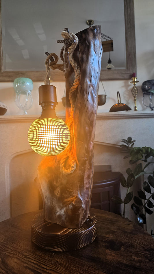 Rustic Apple Wood Anchor Lamp – One of a Kind Handmade Wooden Table Lamp