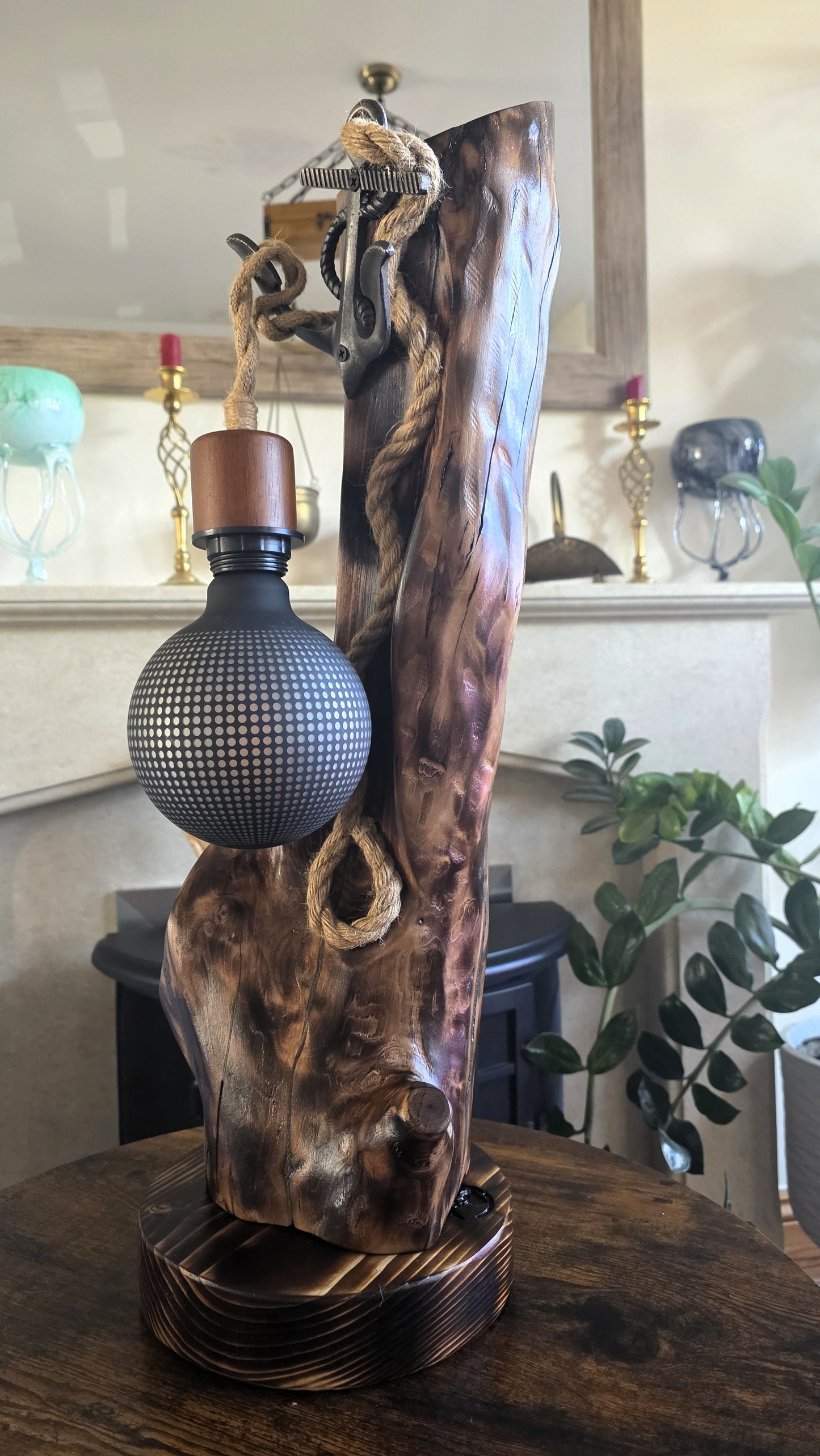 Rustic Apple Wood Anchor Lamp – One of a Kind Handmade Wooden Table Lamp