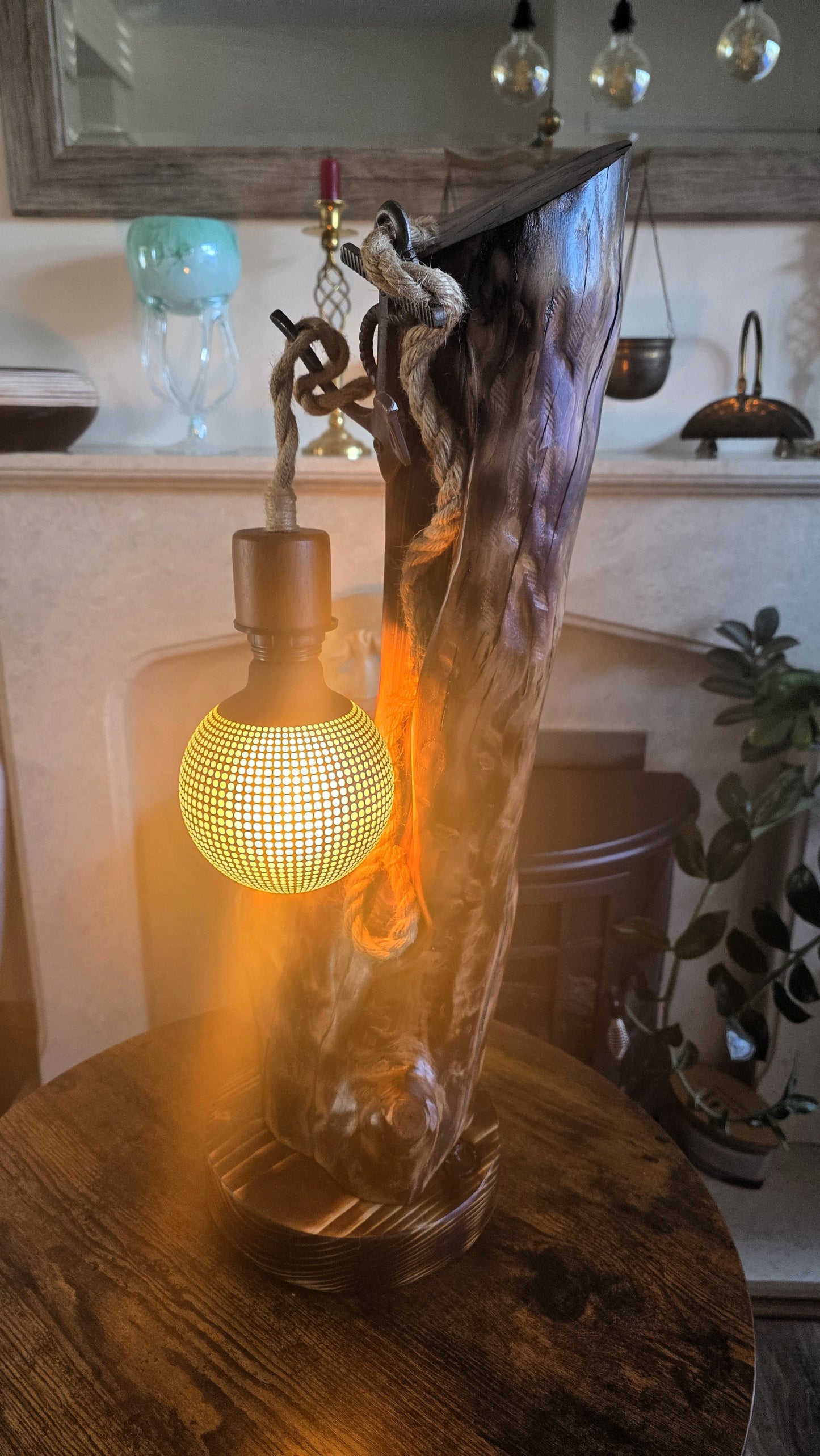 Rustic Apple Wood Anchor Lamp – One of a Kind Handmade Wooden Table Lamp