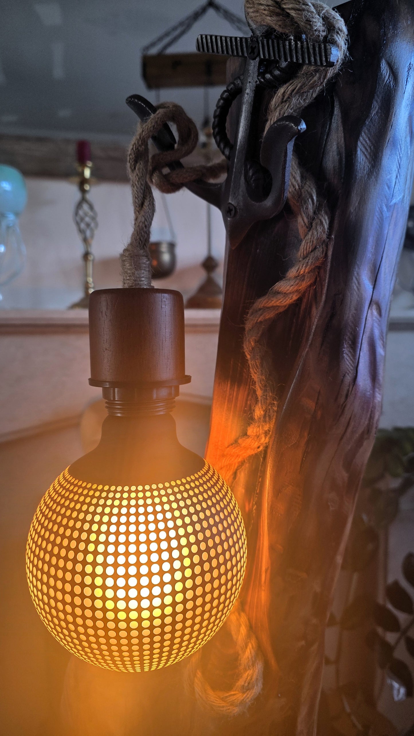 Rustic Apple Wood Anchor Lamp – One of a Kind Handmade Wooden Table Lamp