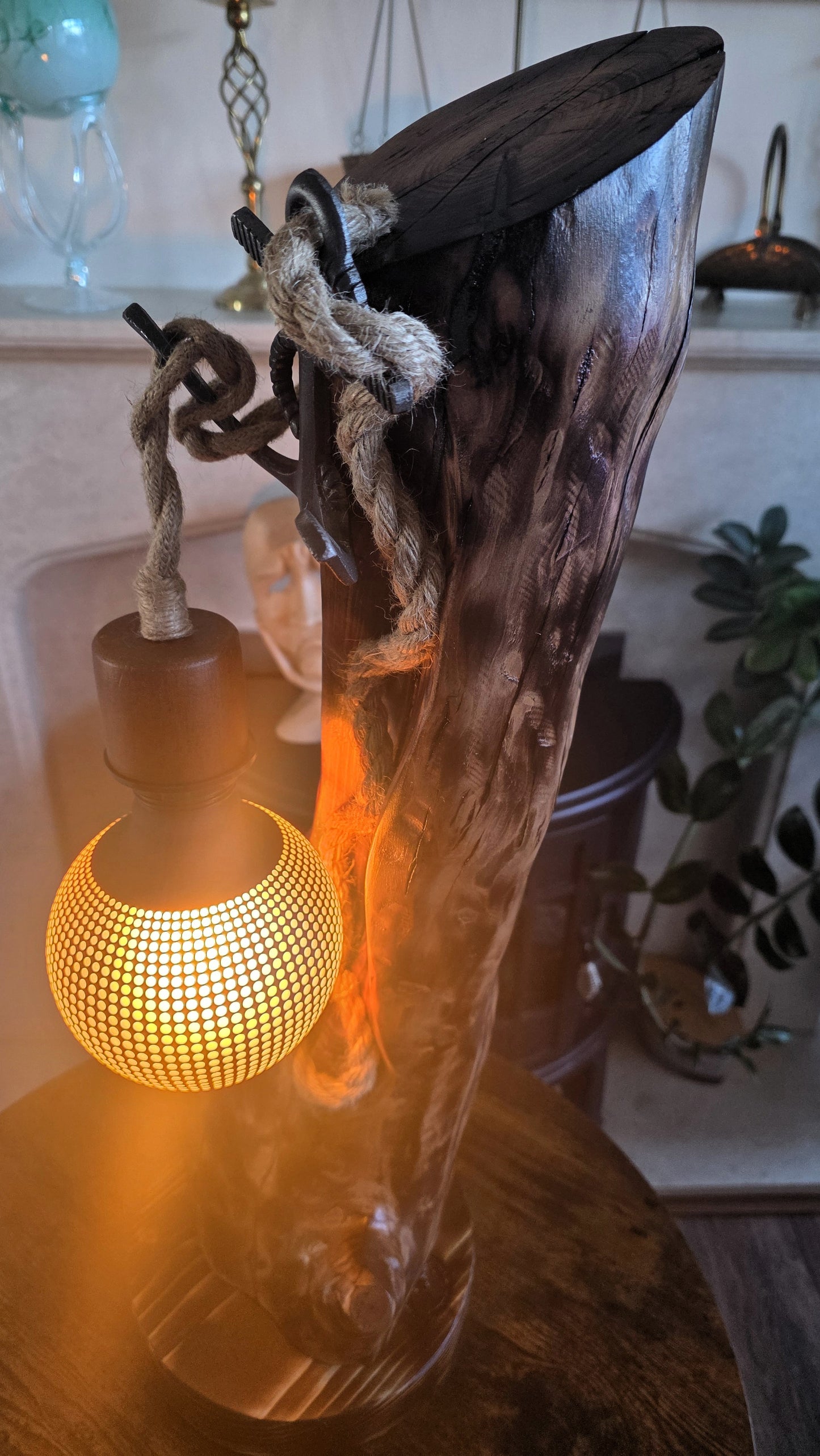 Rustic Apple Wood Anchor Lamp – One of a Kind Handmade Wooden Table Lamp
