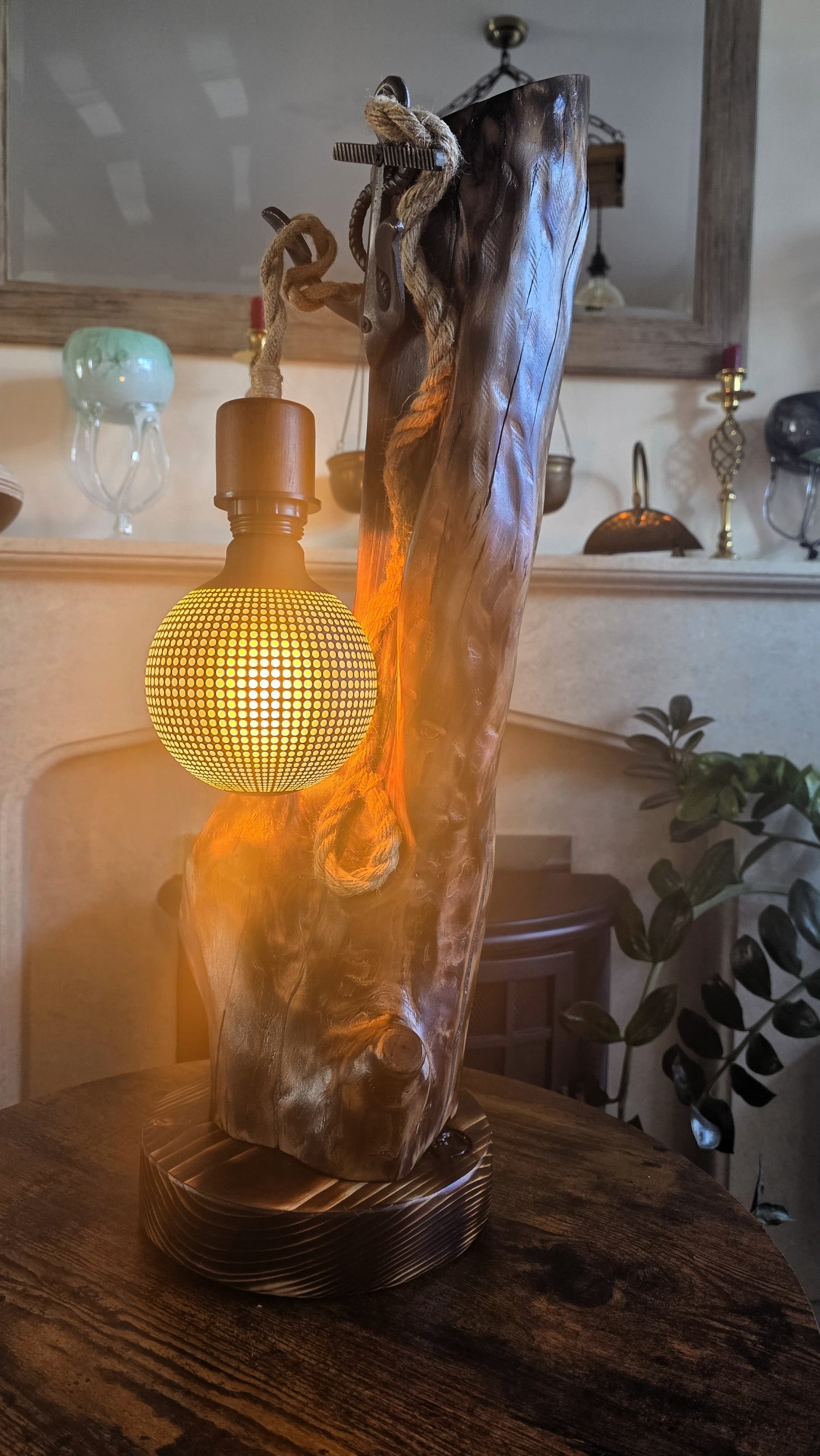 Rustic Apple Wood Anchor Lamp – One of a Kind Handmade Wooden Table Lamp