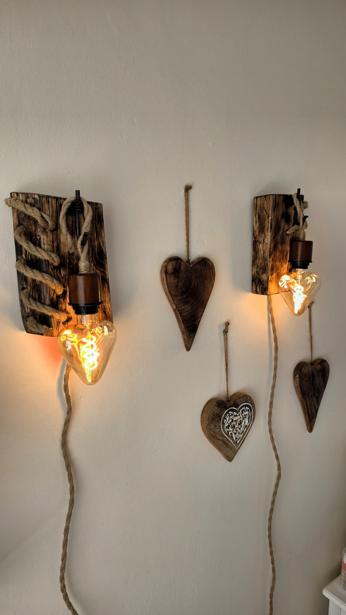 Handmade Beech Wood Wall Sconces – Set of 2 | Rustic Plug-In Lamps