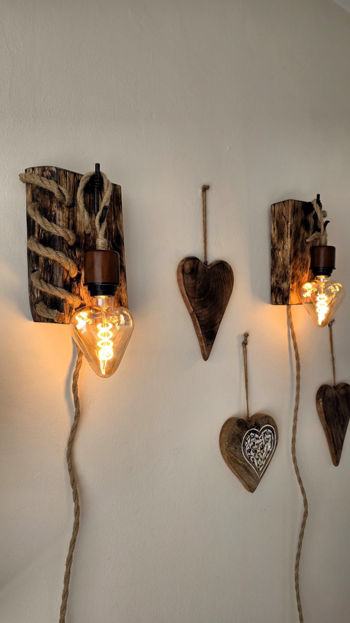 Handmade Beech Wood Wall Sconces – Set of 2 | Rustic Plug-In Lamps