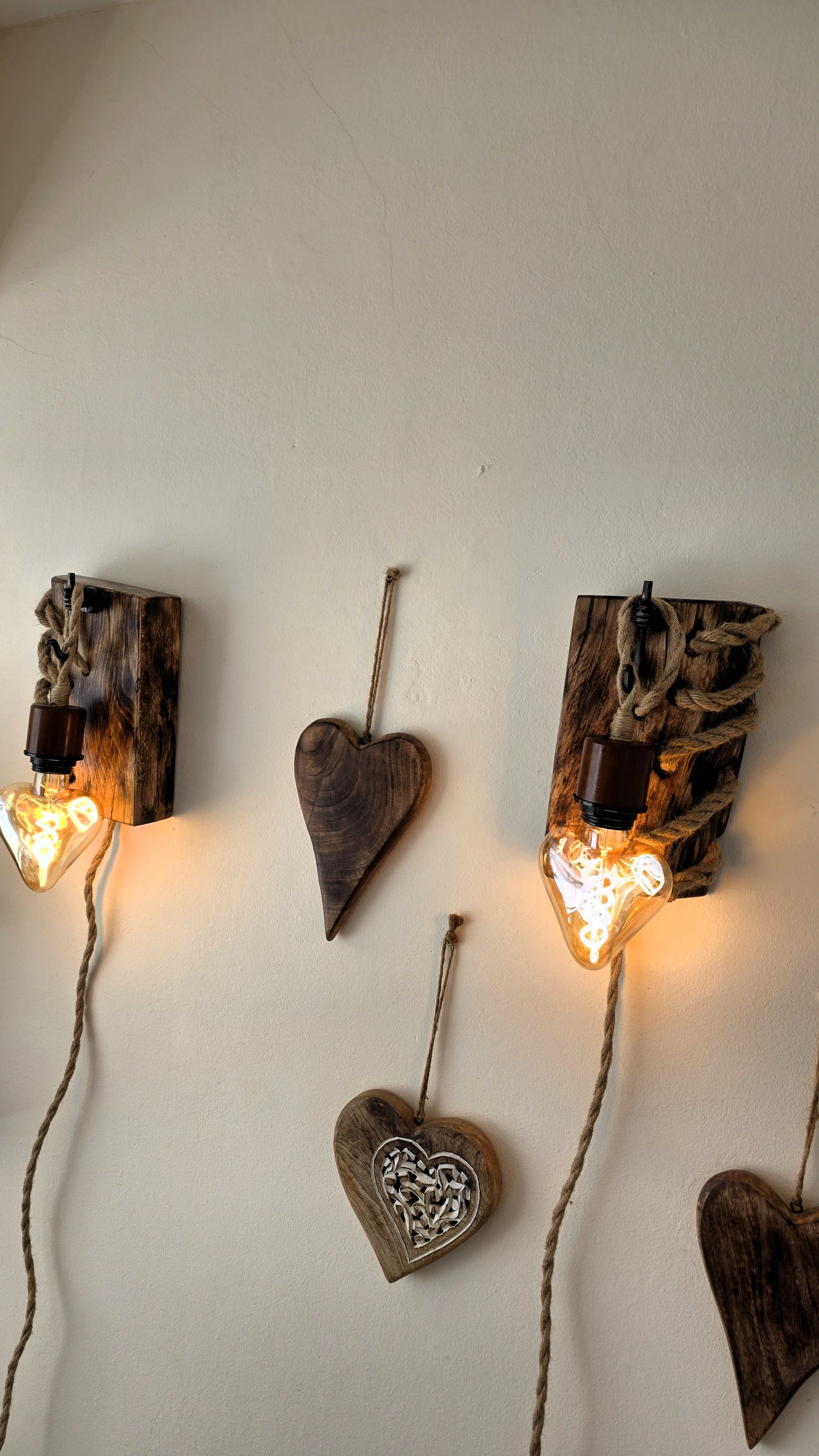 Handmade Beech Wood Wall Sconces – Set of 2 | Rustic Plug-In Lamps