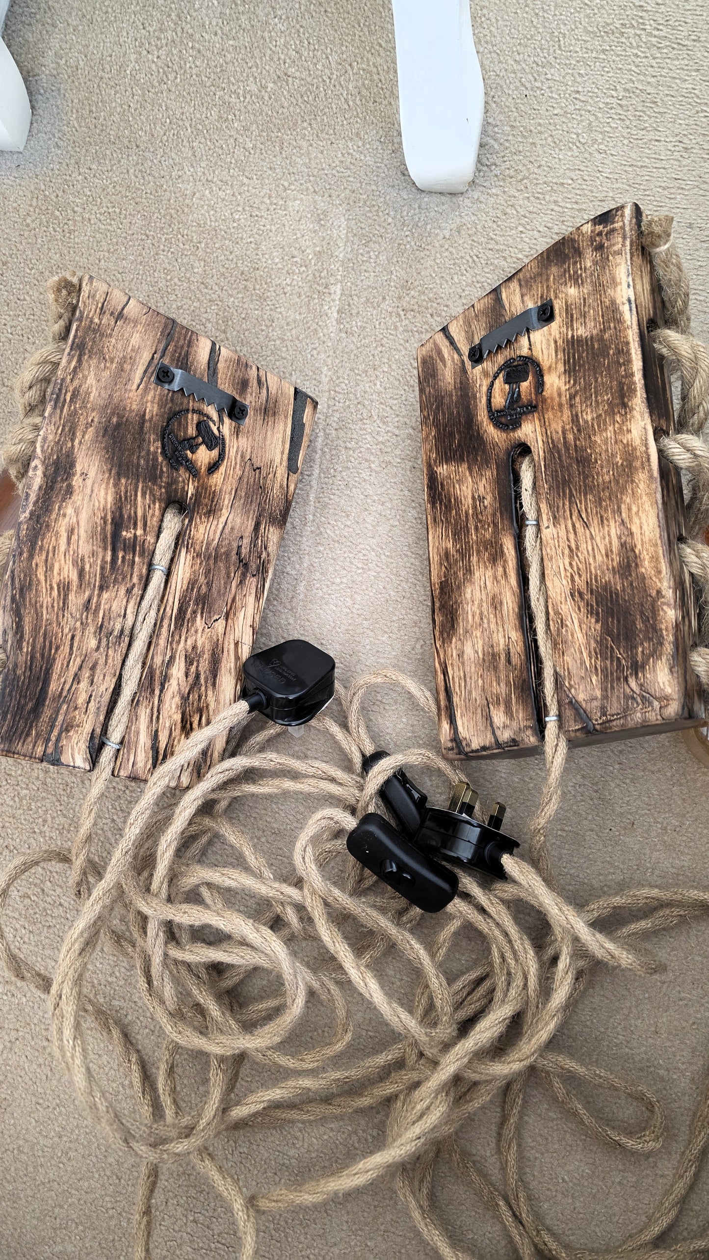 Handmade Beech Wood Wall Sconces – Set of 2 | Rustic Plug-In Lamps