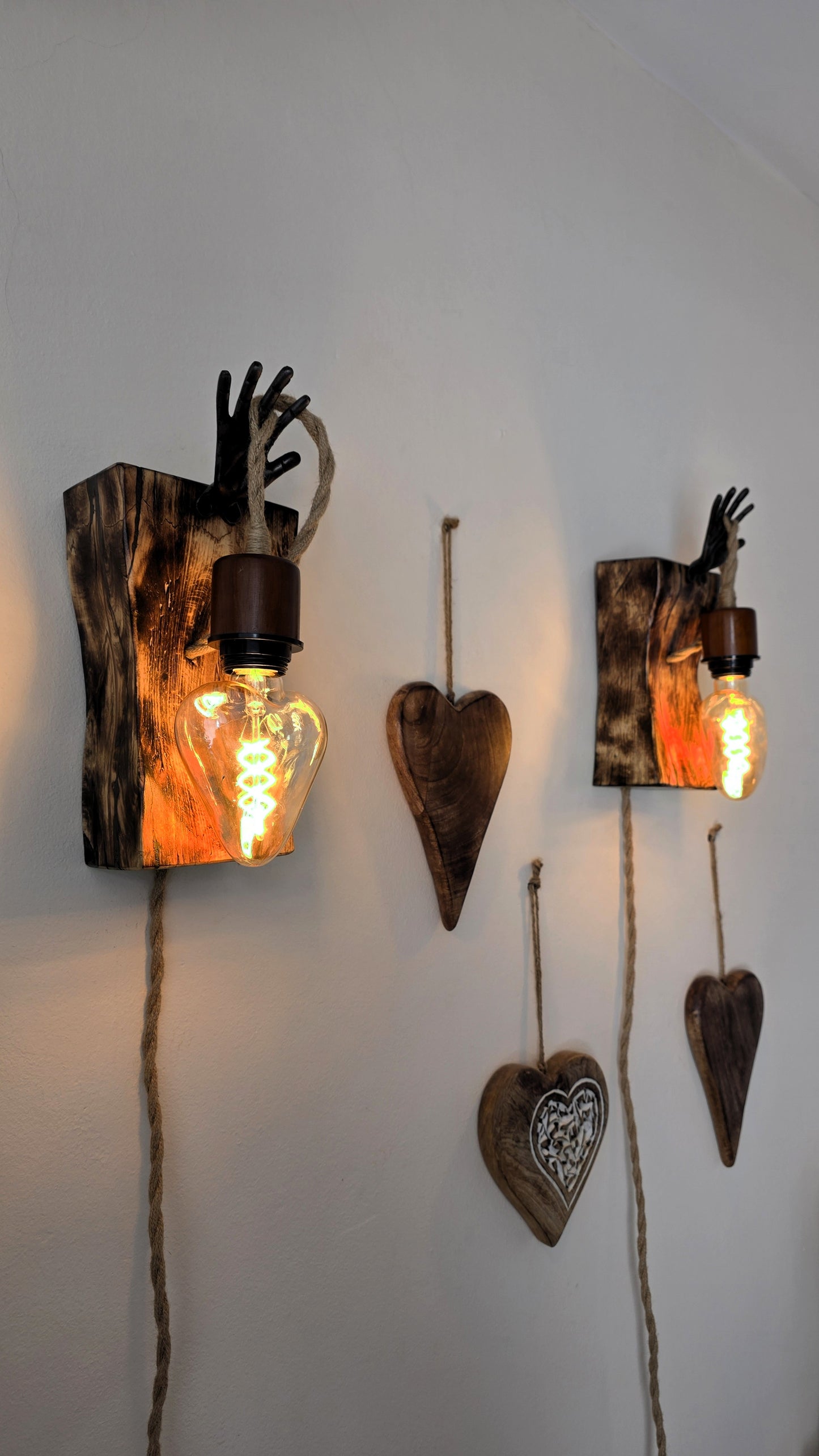 Handcrafted Rustic Wall Sconce Set of 2 | Apple Wood & Heart Edison Bulbs