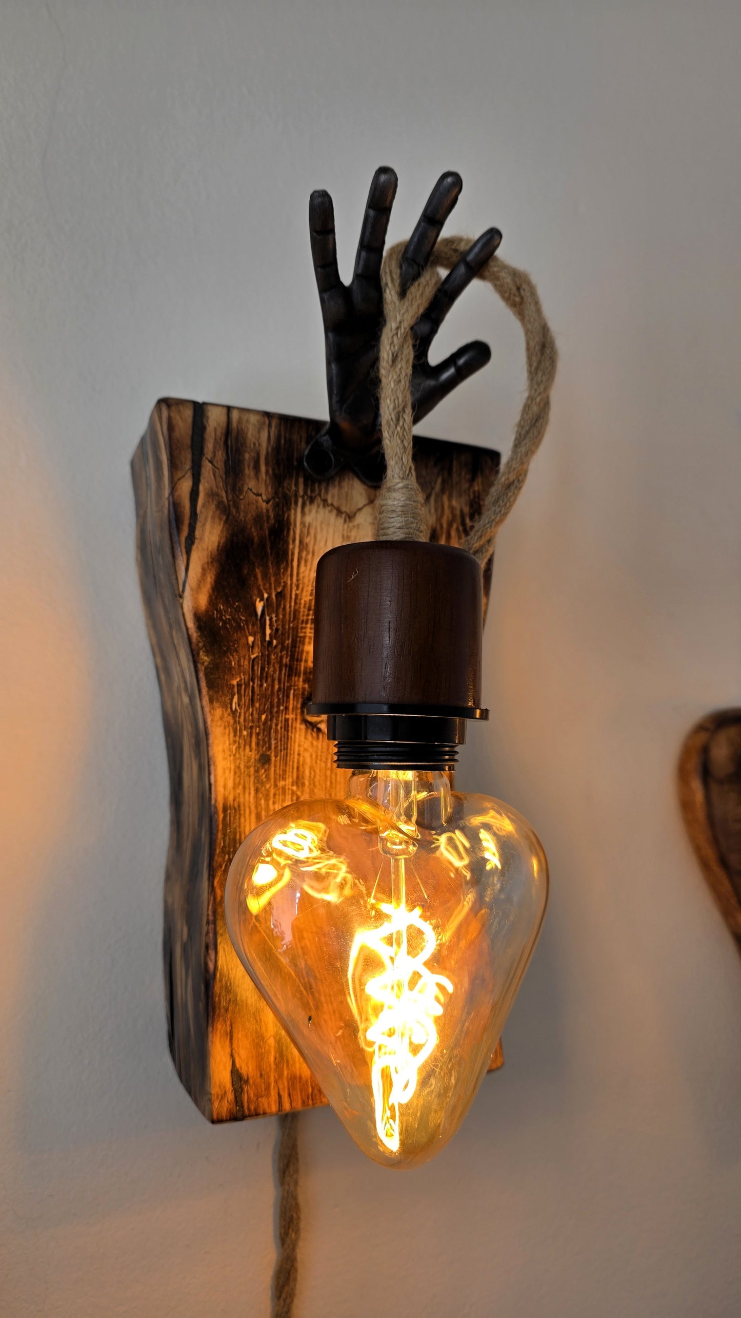 Handcrafted Rustic Wall Sconce Set of 2 | Apple Wood & Heart Edison Bulbs