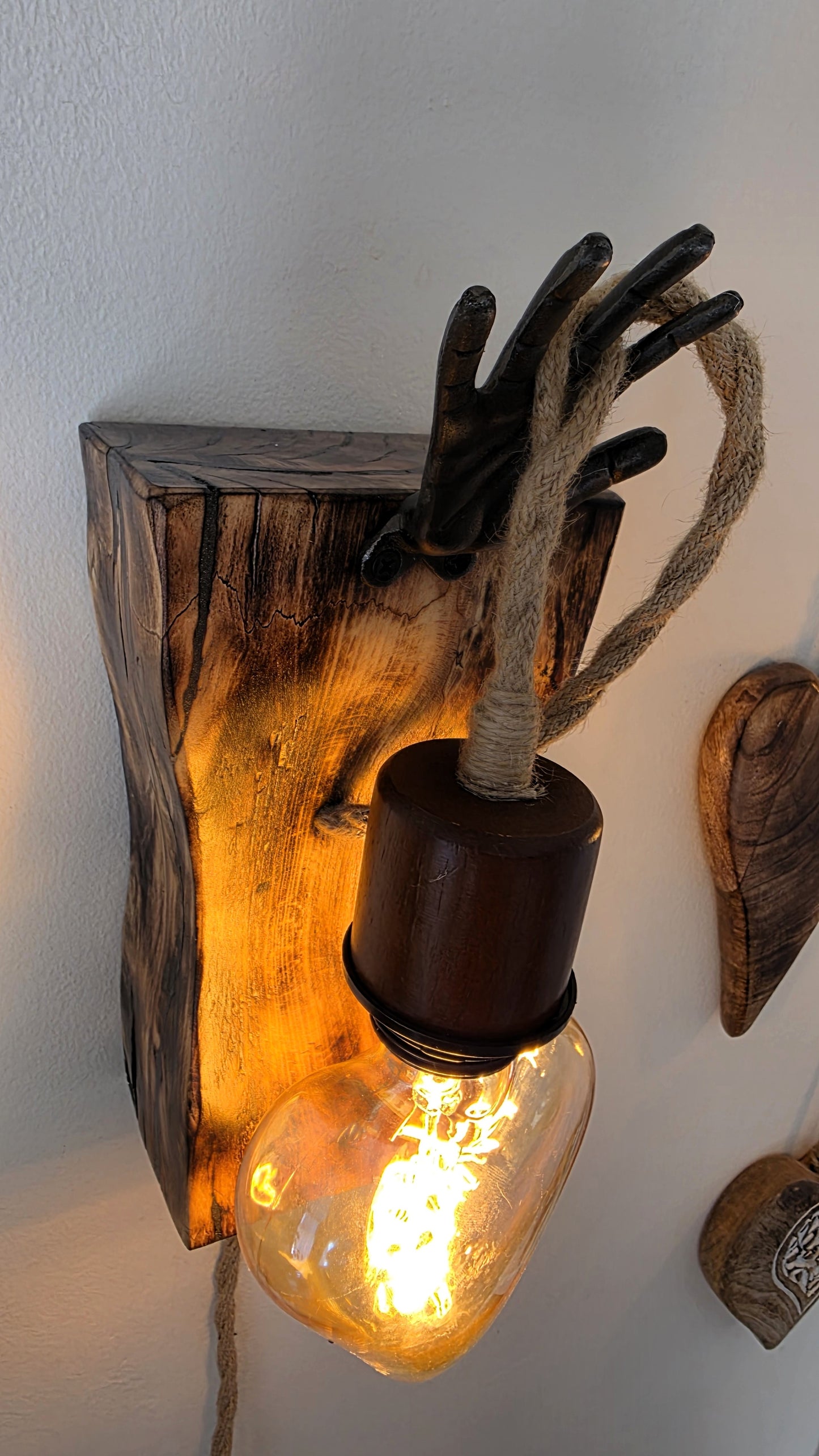 Handcrafted Rustic Wall Sconce Set of 2 | Apple Wood & Heart Edison Bulbs